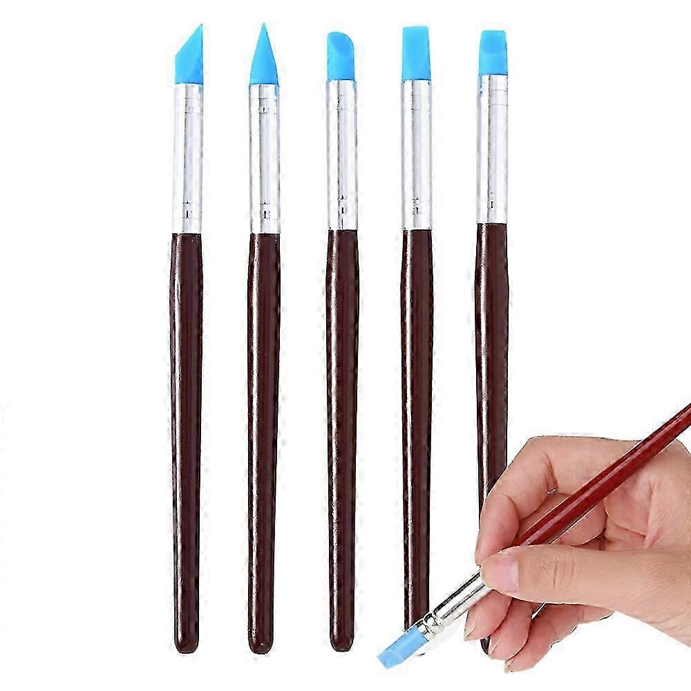5PCS Clay Sculpting Tool Set with Rubber Tip Silicone Brushes for Pottery and Carving