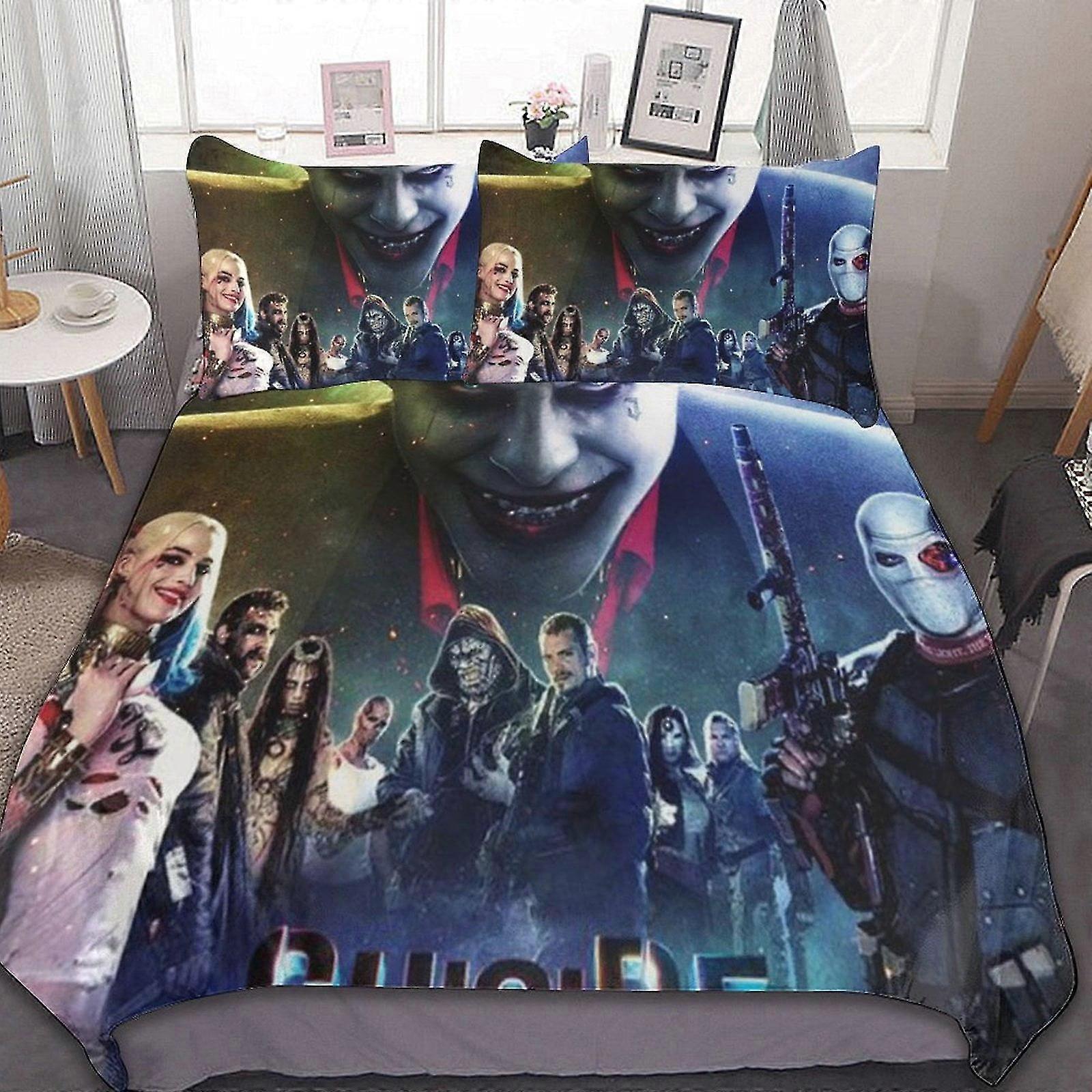 3 Pieces Bedding Sets for Joker and Harley Quinn Characters - Soft Comforter Set with Duvet Cover and Pillowcases