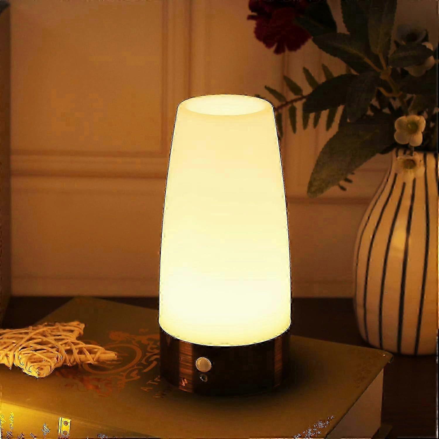 Unique Table Lamp, Retro LED Night Light, Bedside Lamp with Wireless PIR Motion Sensor, Plastic, White Light, Round