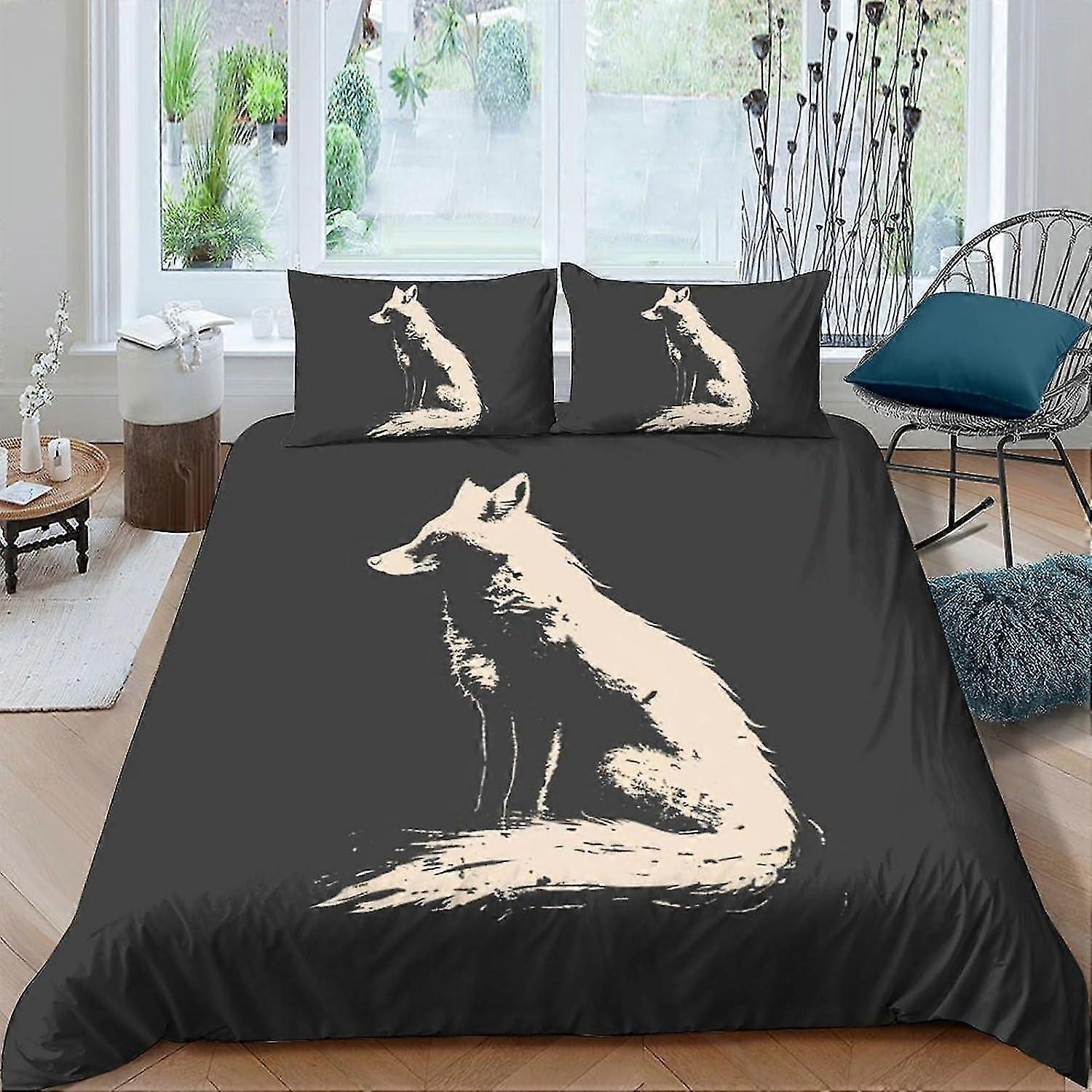 Comforter Covers for Kids with 3D Printed Minimalist Wolf Design, Soft Microfiber Bedding Set with Pillow Cases