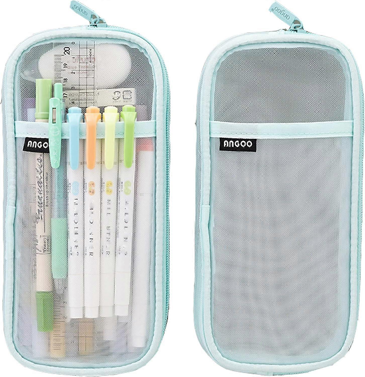 Grid Mesh Pencil Bag Transparent Simple Stationery Storage Bag (Green)