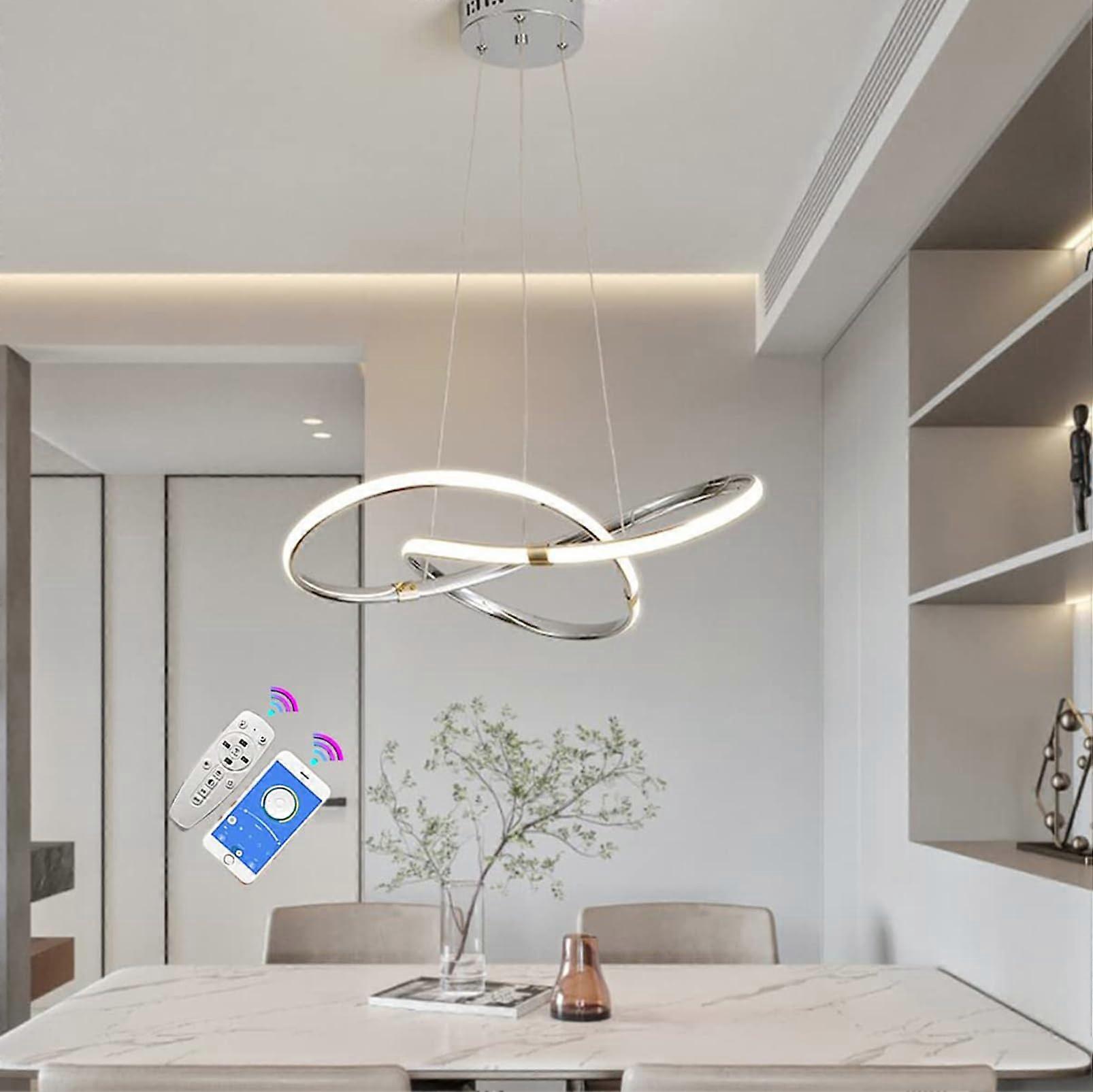 LED Pendant Light Dimmable 24W with Remote Control Height Adjustable Chrome L54cm