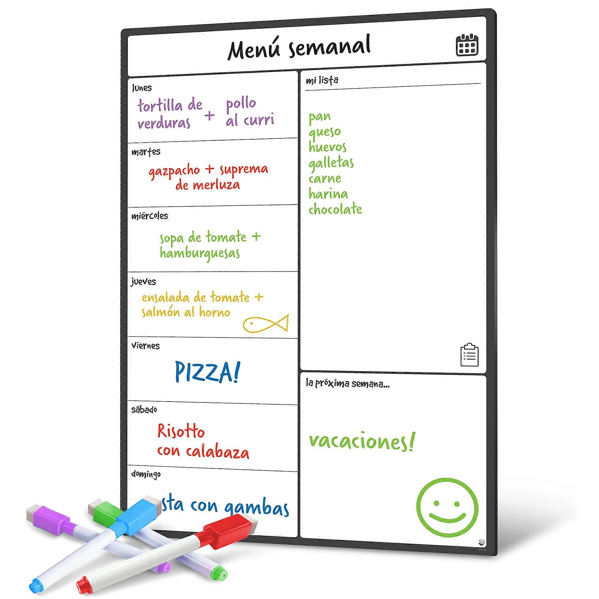 Spanish Language  Magnetic Whiteboard Fridge Calendar Weekly Menu, Memo, and Shopping List For Kitchen  Useful for Language Learning  In Spanish