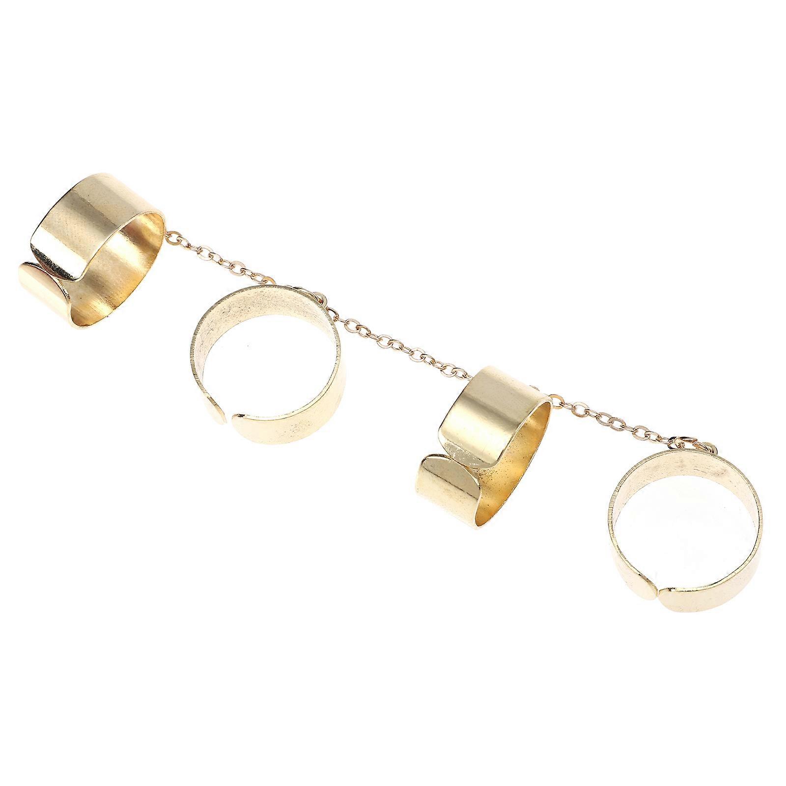 Golden Adjustable Open Design Chain Finger Ring for Elegant Decor Suitable for Most Sizes