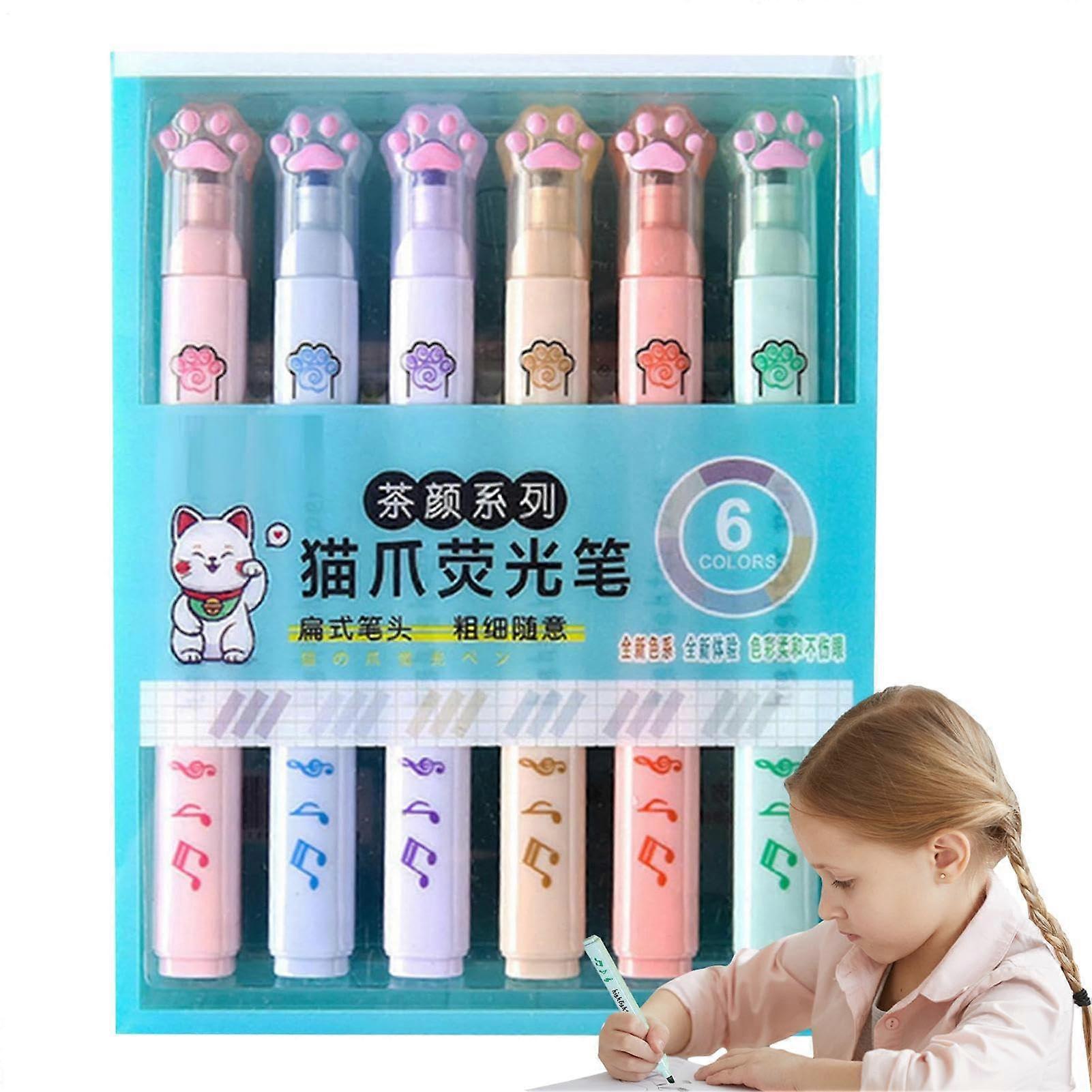 Cute Colored Pens Interactive Cat Paw Highlighters Quick Dry Smooth Writing Multifunctional Marker Set for Journals and Scrapbooking