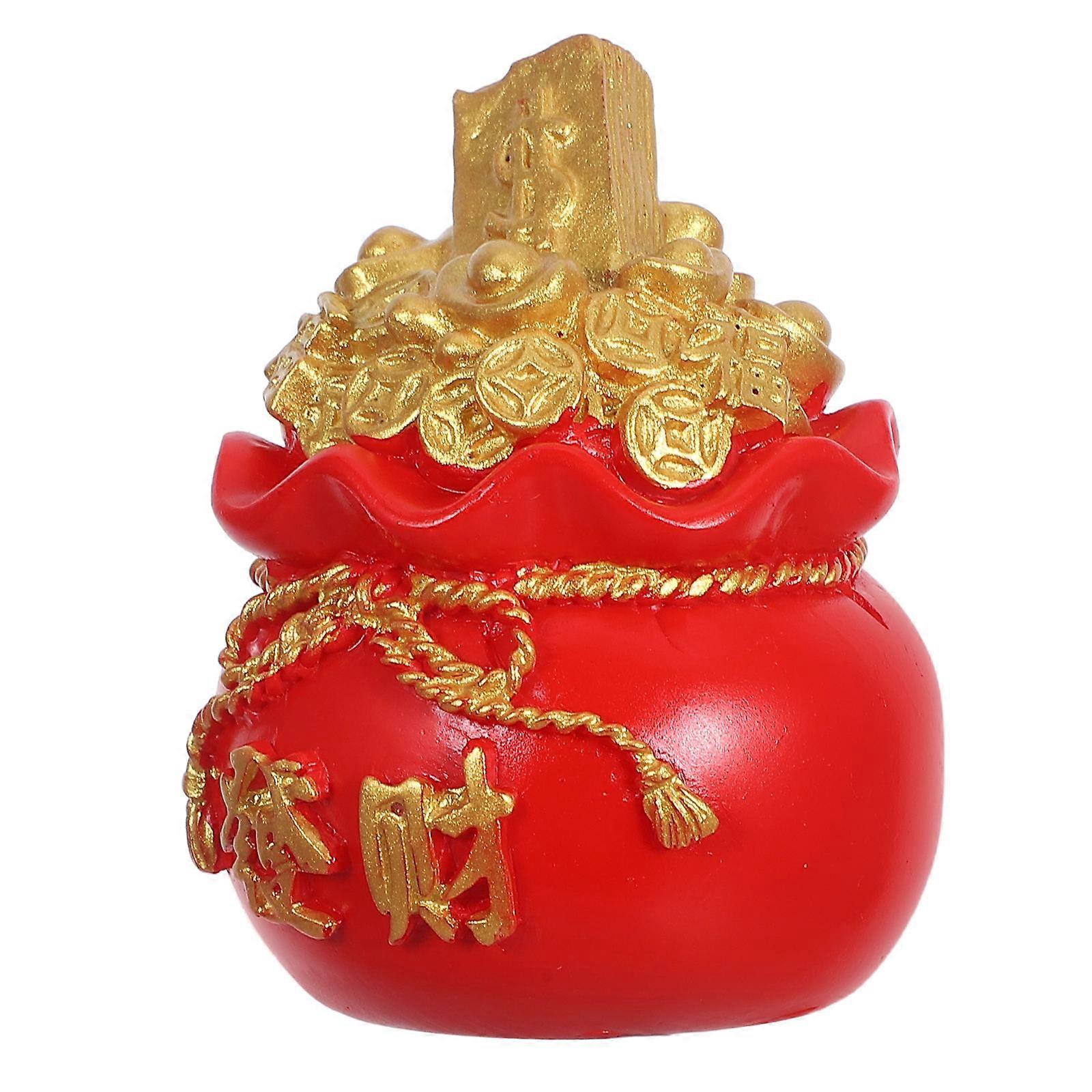 Golden Money Bag Figurine Feng Shui Wealth Ornament Home Car Decor Treasure Basin Statue for Luck Prosperity Crafting