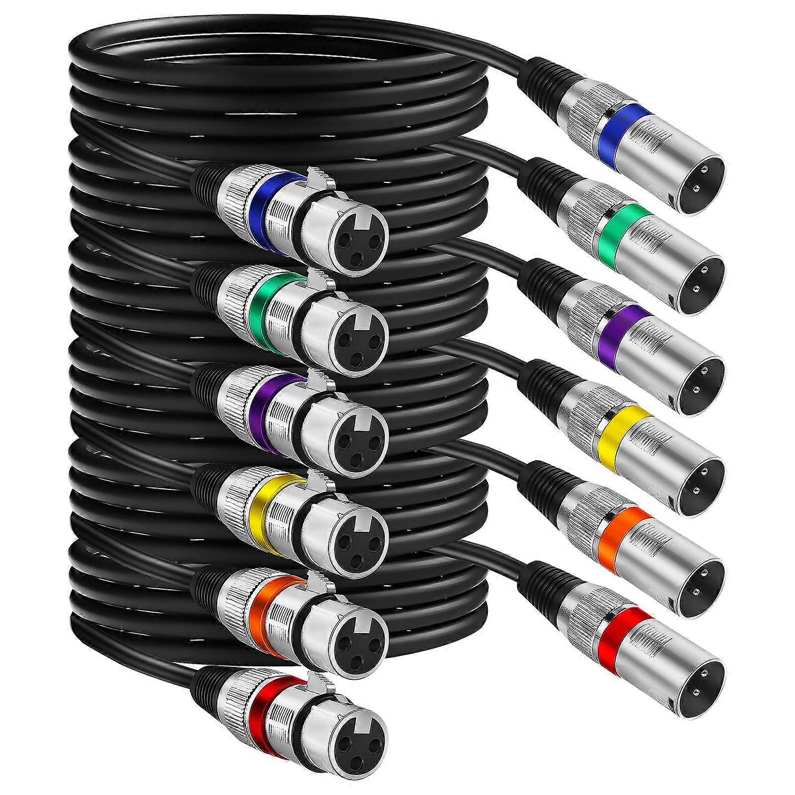 6PCS XLR Cables Male to Female Balanced Audio Transfer Cables with Color Coded Rings for Microphones, Speakers, Mixers Identification