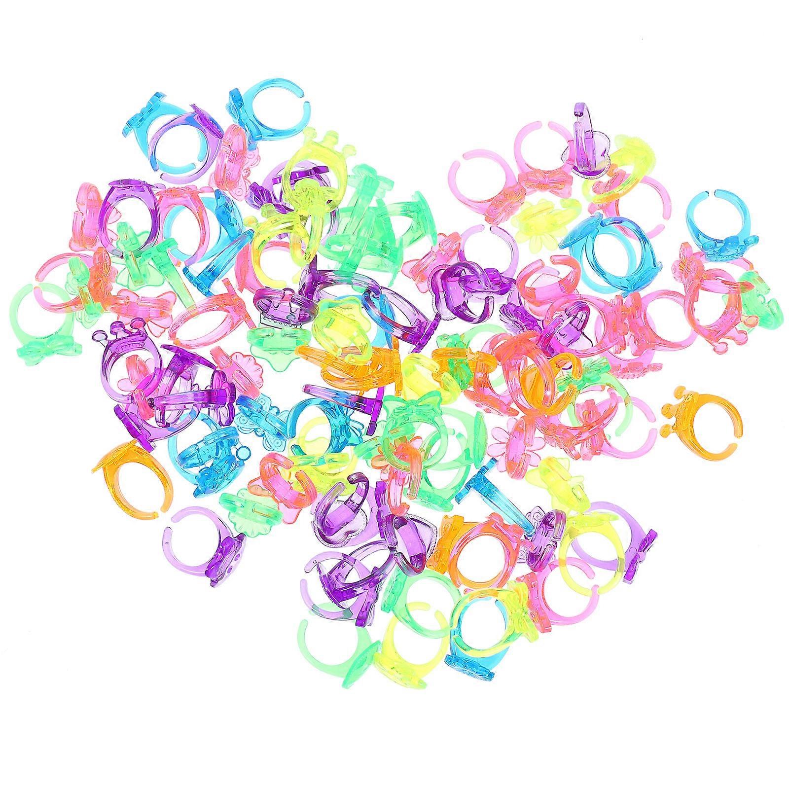 Play Toys Plastic Rings Adorable Theme Design For Children Daily Wear Round Shape Assorted Color 100Pcs