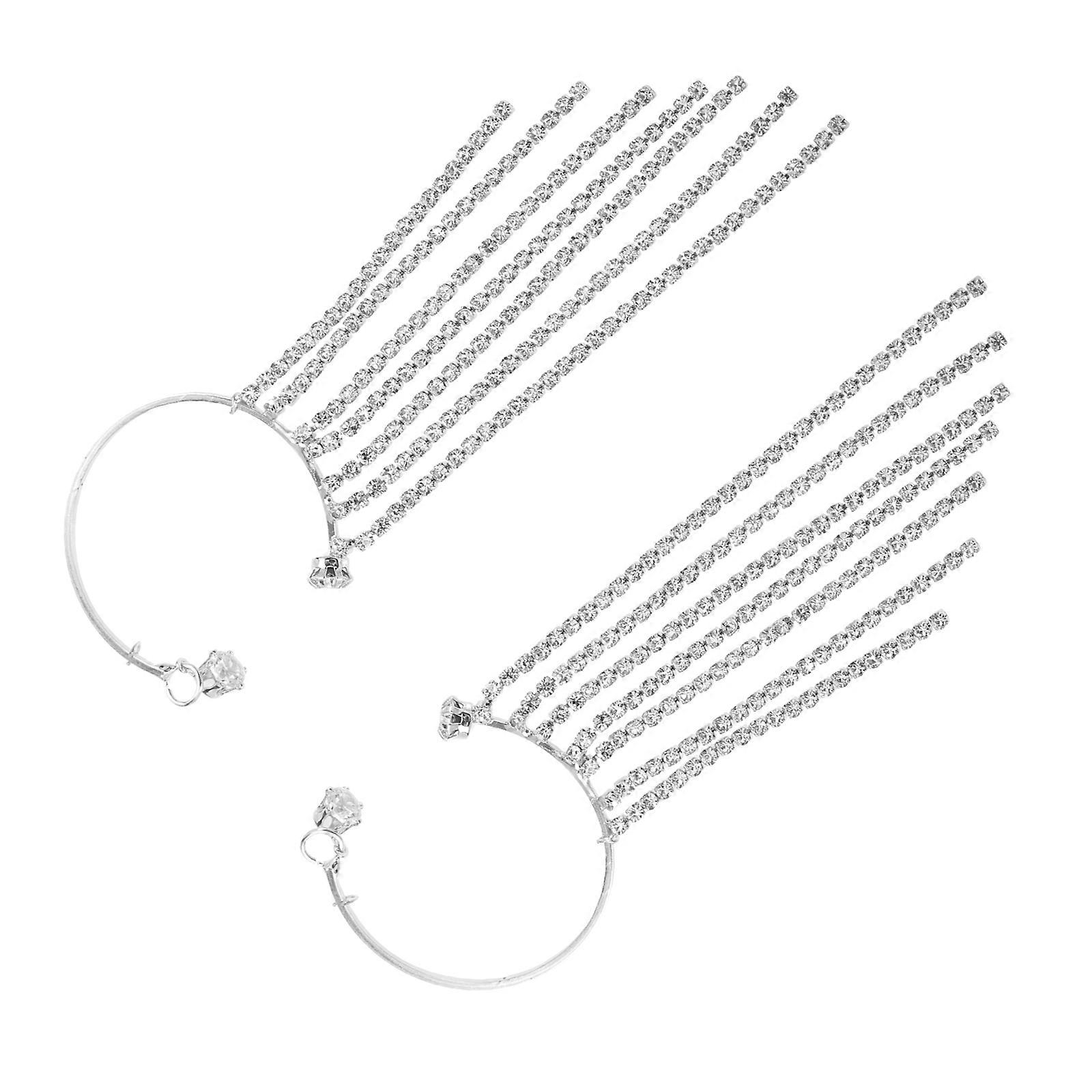 Sparkling Diamond Tassel Earrings for Women with Long Chain in Silver Color 1 Pair