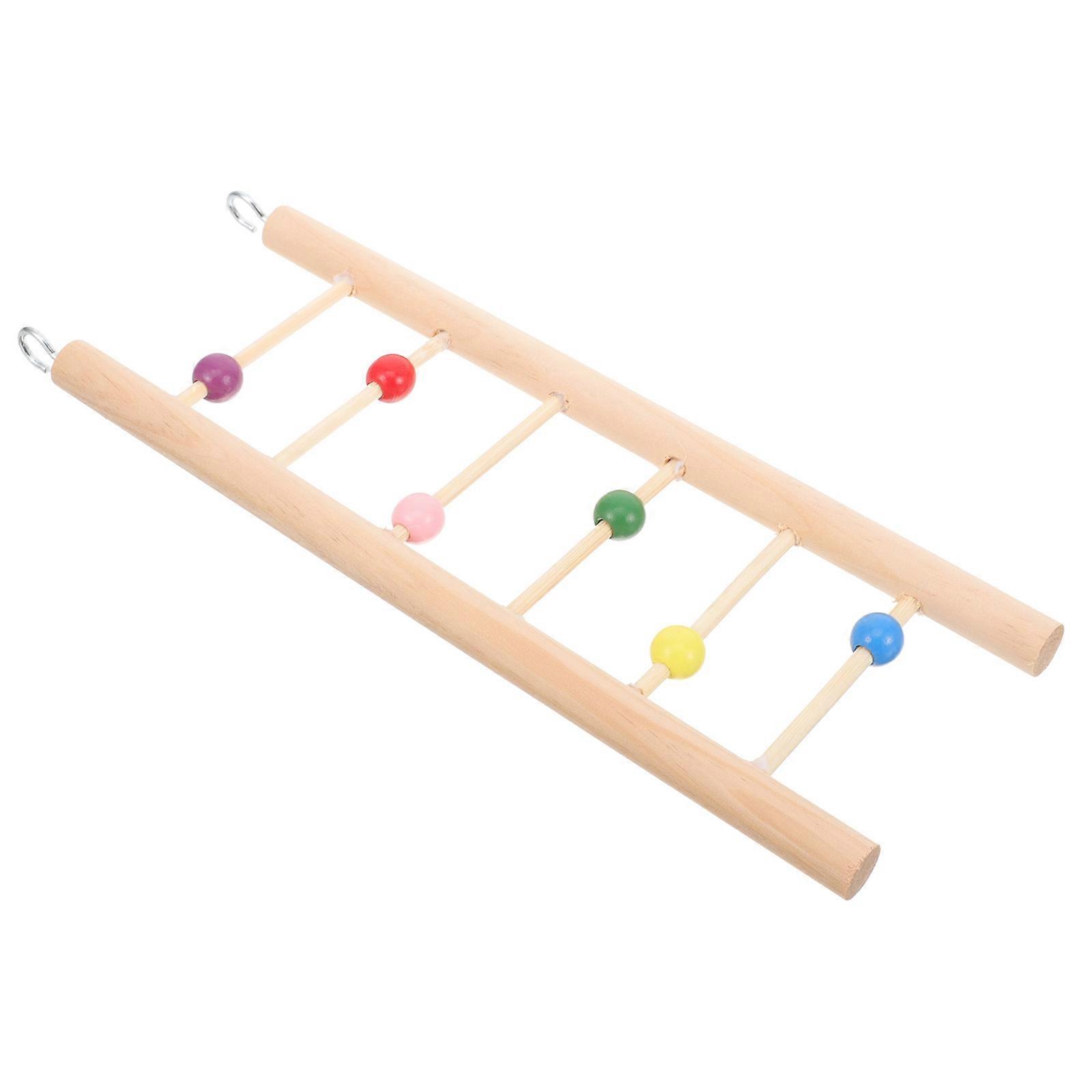 Wooden Bird Ladder Toy for Playing Attracts Parrots with Excellent Workmanship Beige Color