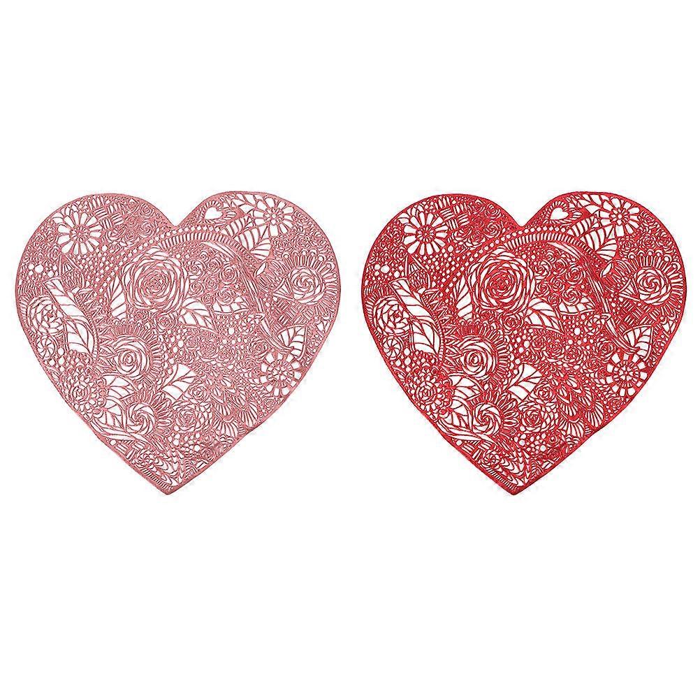 Washable Placemats Heart Shaped Table Mats Home Decoration Dining Room Use Red 40.00X38.00X0.20CM 2Set