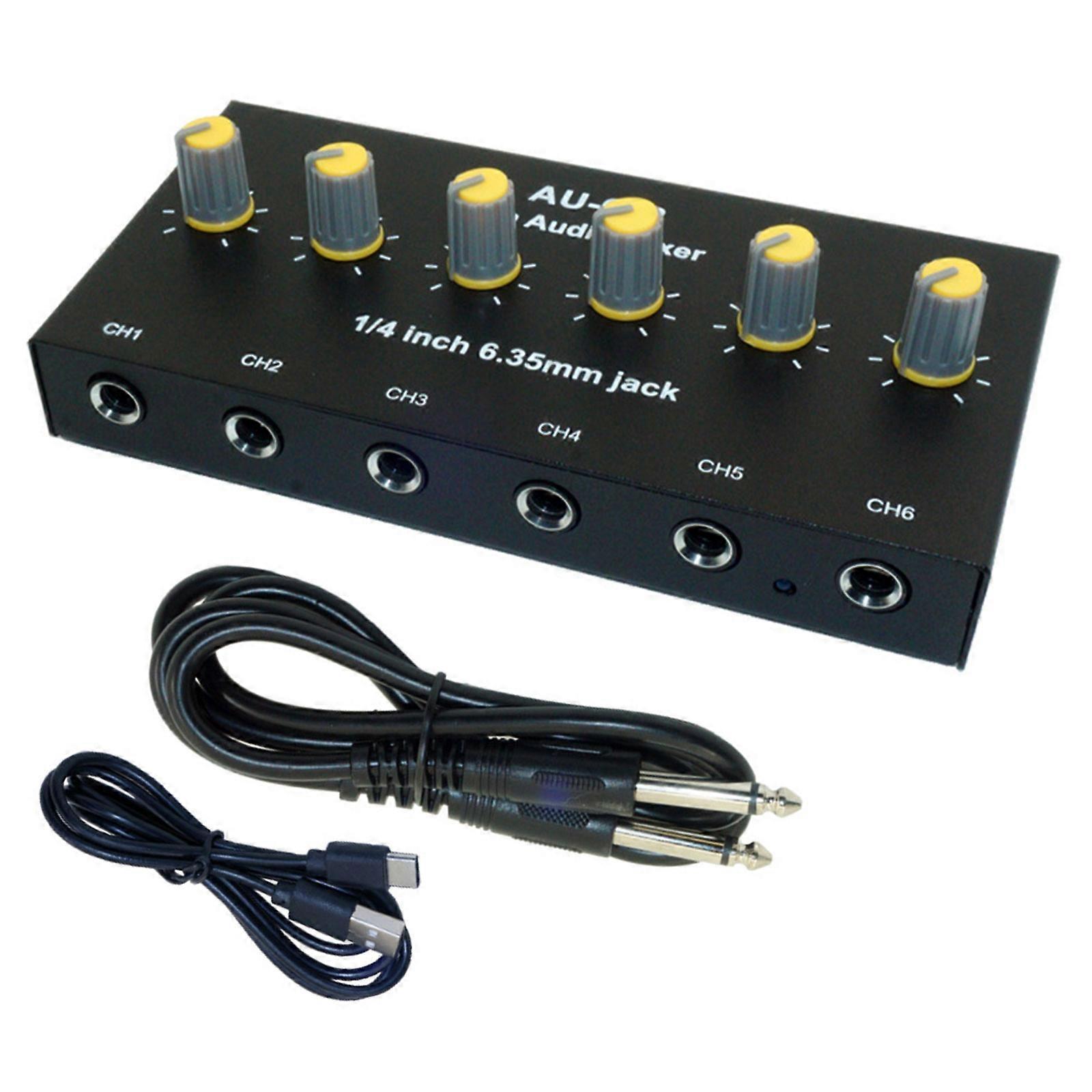 Compactly 6Channel Sound Mixer For Microphones And Instrument Supporting Mono And Stereos USB Charging Cable Multicolor