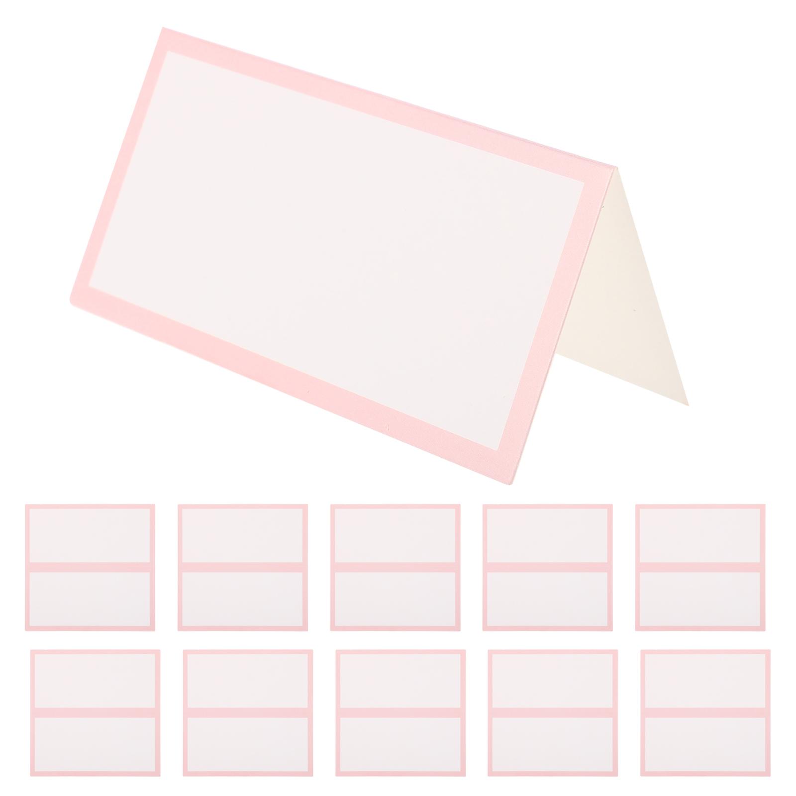 50pcs Elegant Folding Wedding Place Cards with Pink Border, Table Tent Name Tags for Banquets, Receptions and Guest Management