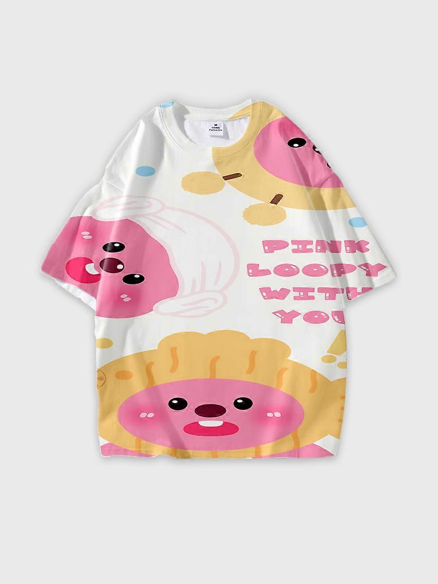 T-shirt round neck Cartoon Pattern loose short sleeve C2849