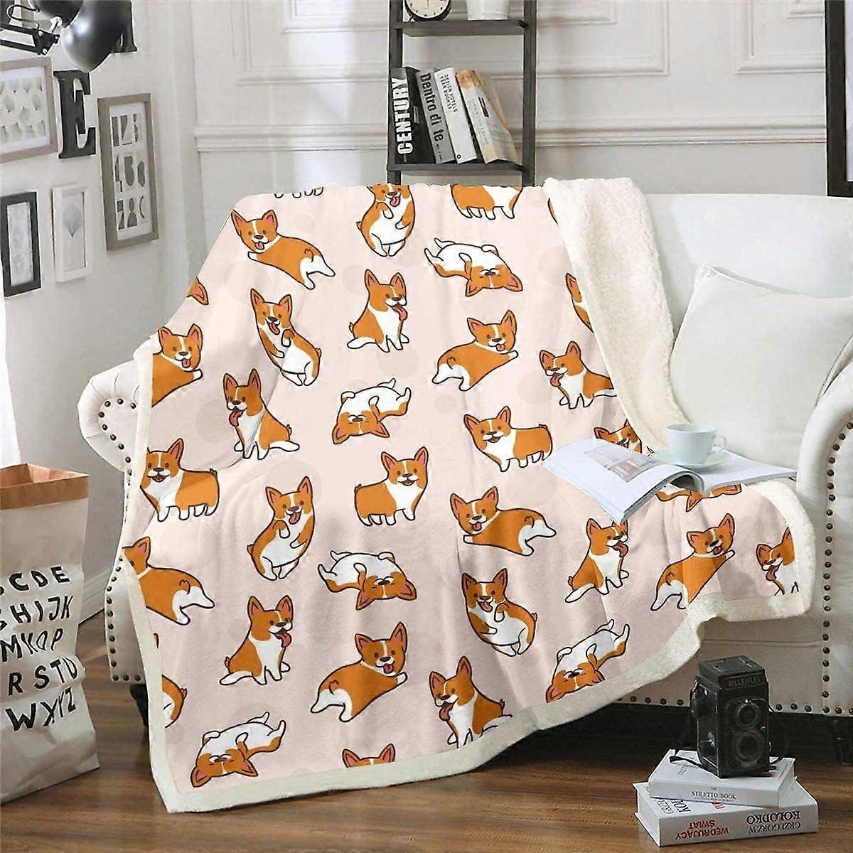 Kids Fluffy Fleece Throw Blanket Corgi Dog Sherpa Blanket Child Toddler Cartoon Puppy Soft Comfort Plush Blankets and Throws Cute Animal Pattern Fuzzy