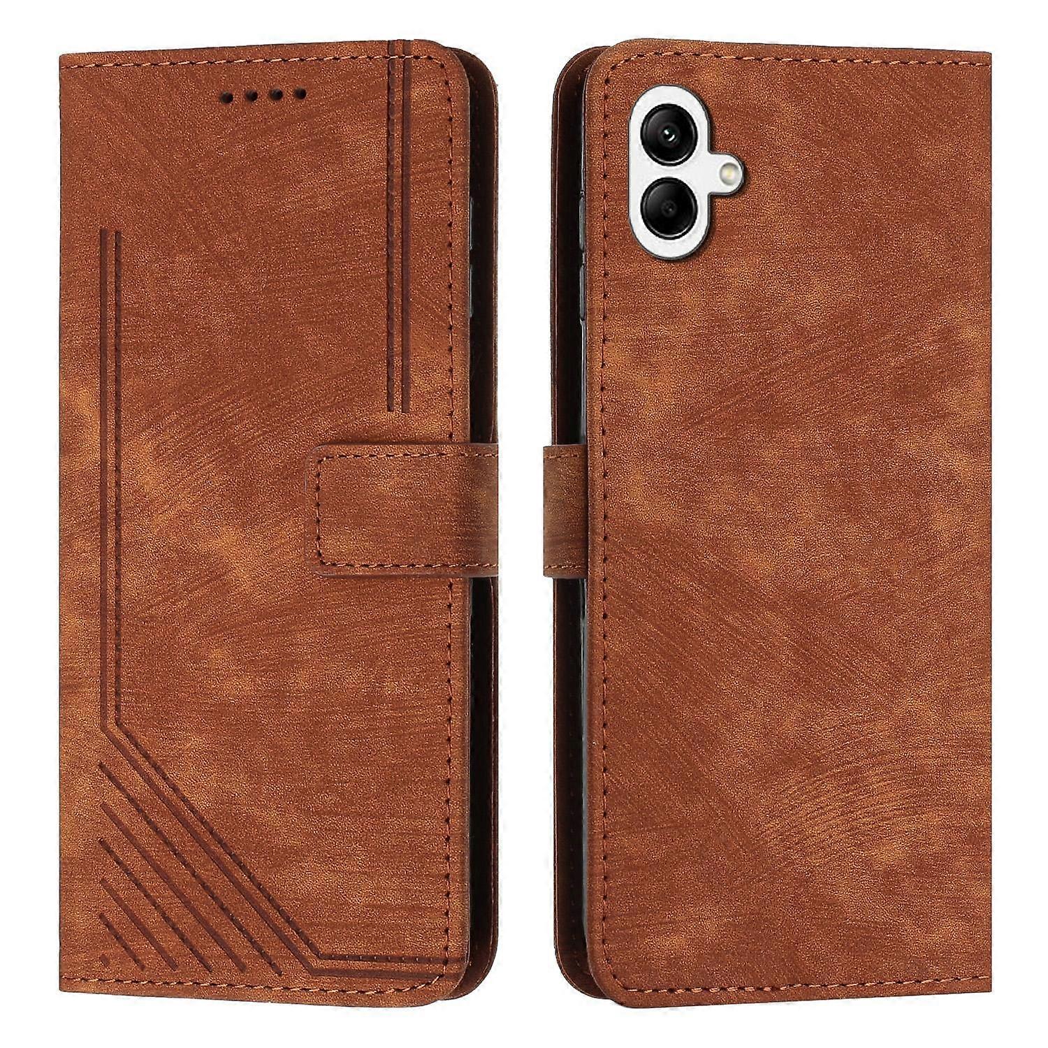 Skin Feel Stripe Pattern Leather Phone Case with Lanyard