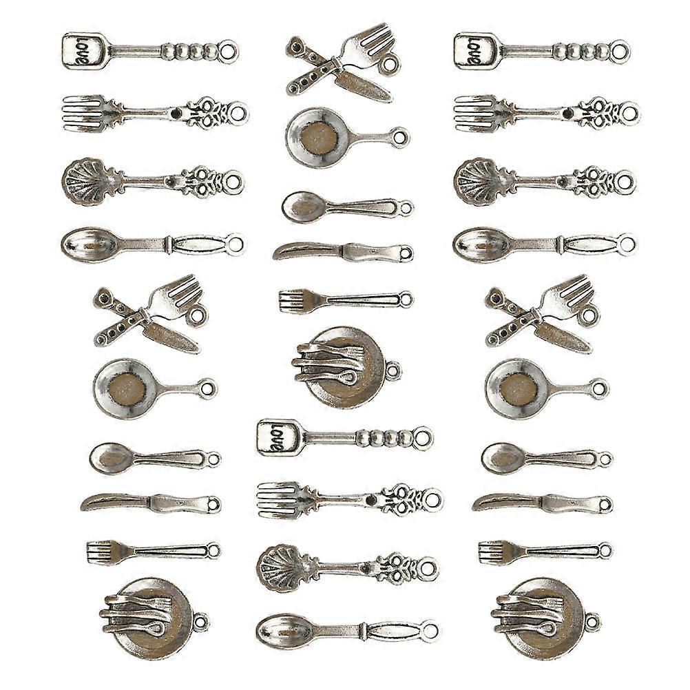 Craft Projects Diy Accessory Pendant Mini Spoons Forks Dishes Jewelry Making Kits Alloy 100Pcs Set