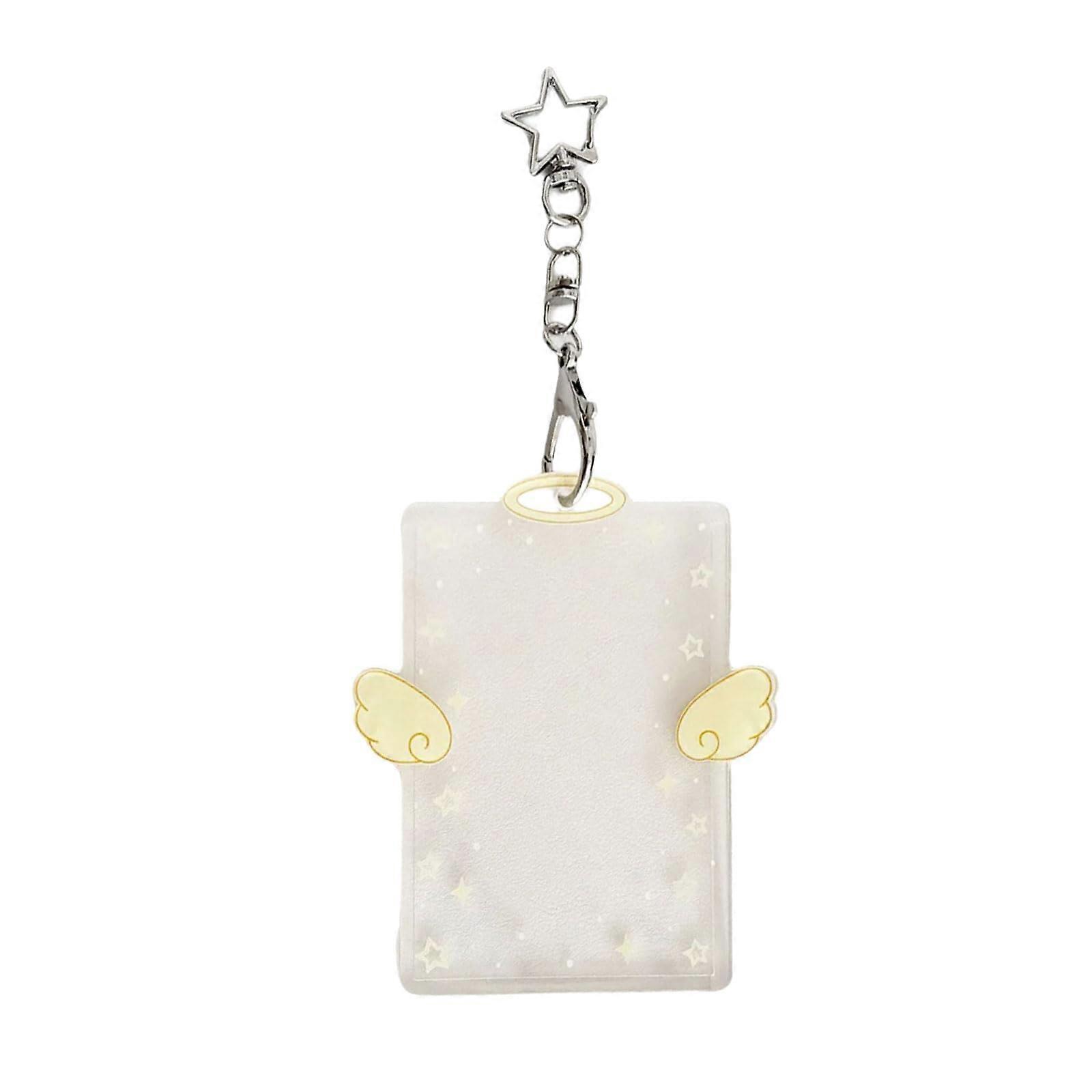 Cartoon Photo Card Holder with Keychain, Yellow Wing Design, Credit Card Protector, Wallet for Photos and Cards