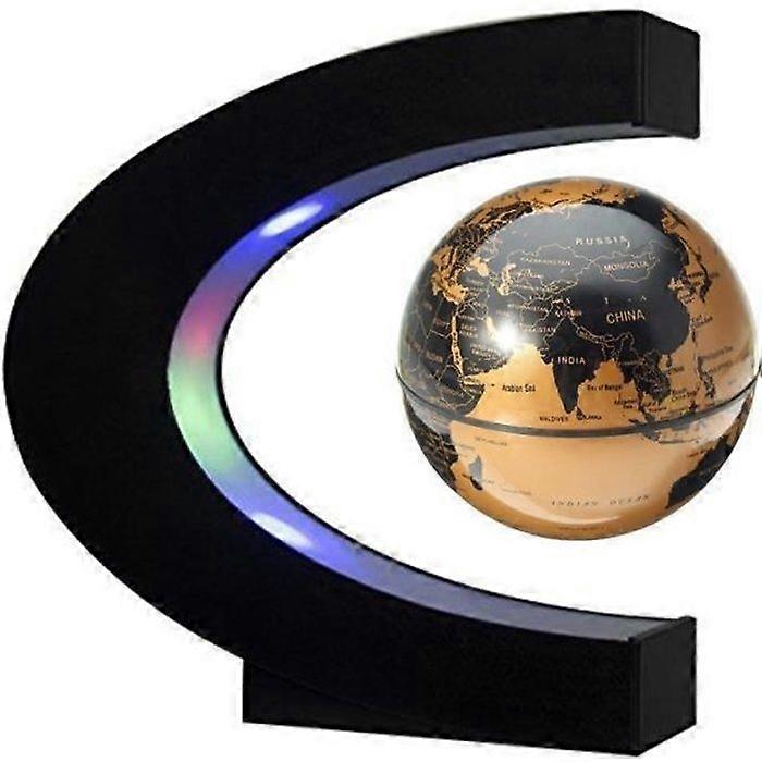 Creative Floating Magnetic LED Globe - C-Shaped Base - Gold and Black
