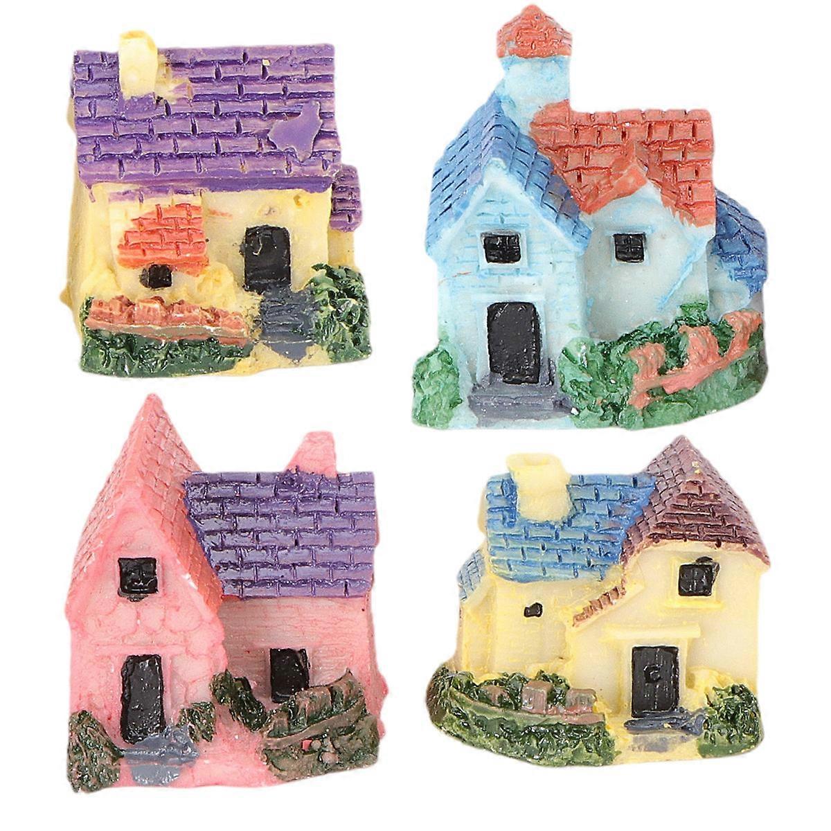 Mossy Mini Country Fence Villa Set of 4 Assorted Color Resin Decor for Fairy Garden and Mini House