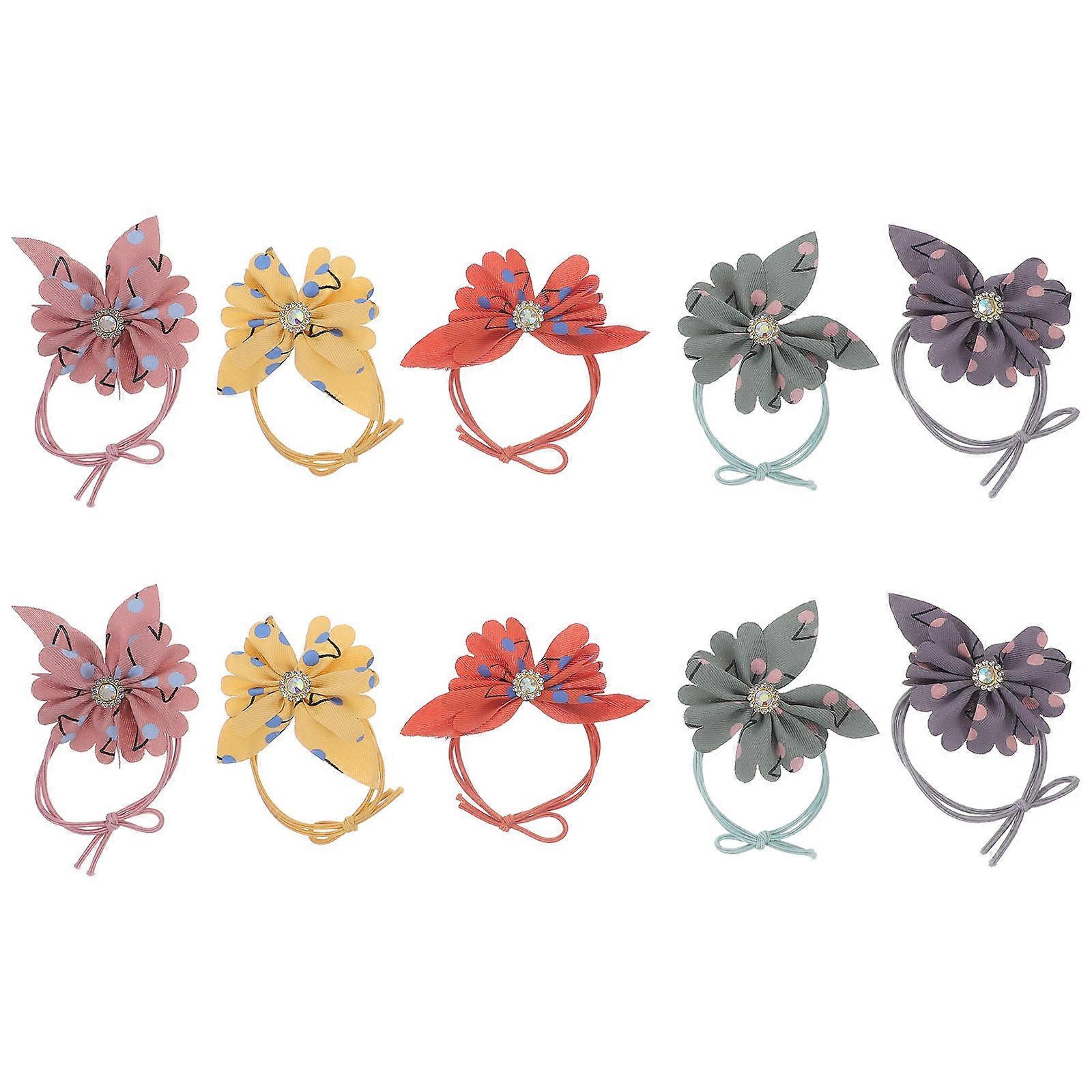 Floral Elastic Hair Ties Soft Hair Bands for Women, Stylish Ponytail Holders for Various Occasions and Outfits, Random Color, 10pcs