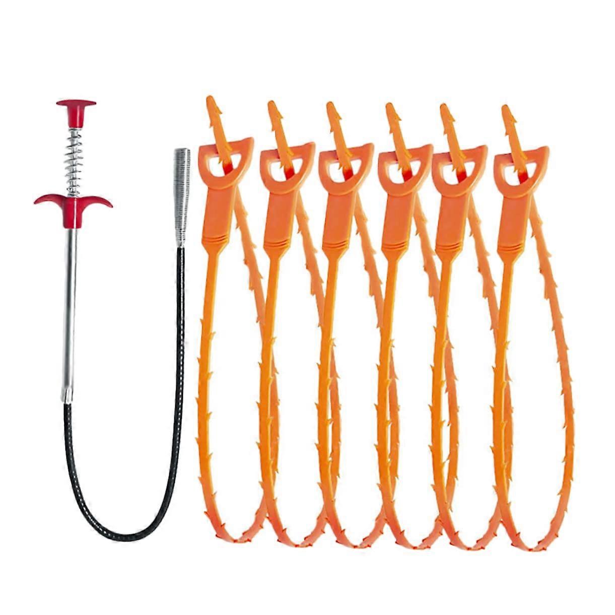 1 set of hair clog remover tools for sinks, partially flexible and durable drain cleaning kit for bathrooms, kitchens, and bathtubs.