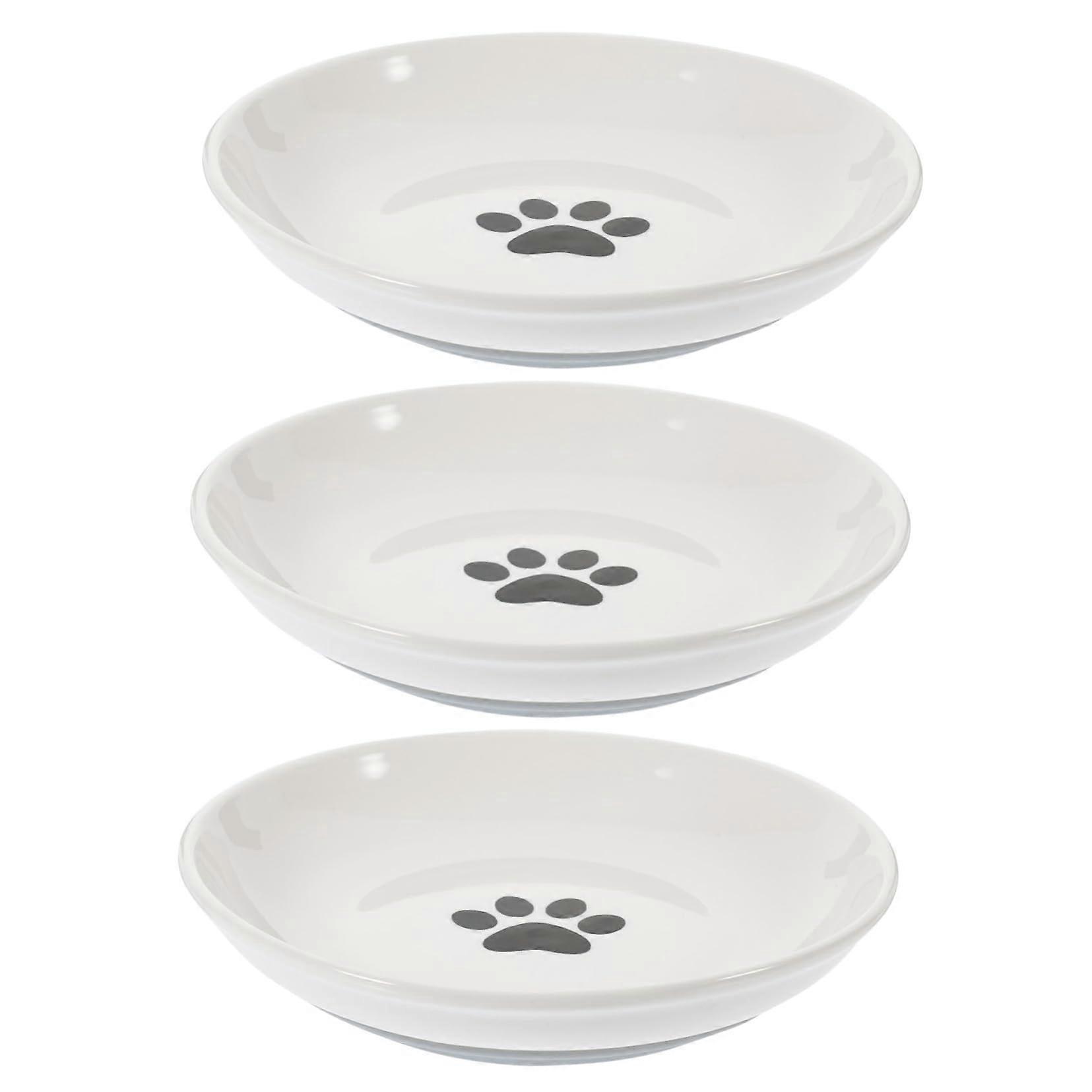 Ceramic Cat Bowls Set of 3 with Non-Slip Silicone Base for Small Cats - Healthy Feeding Design and Easy to Clean