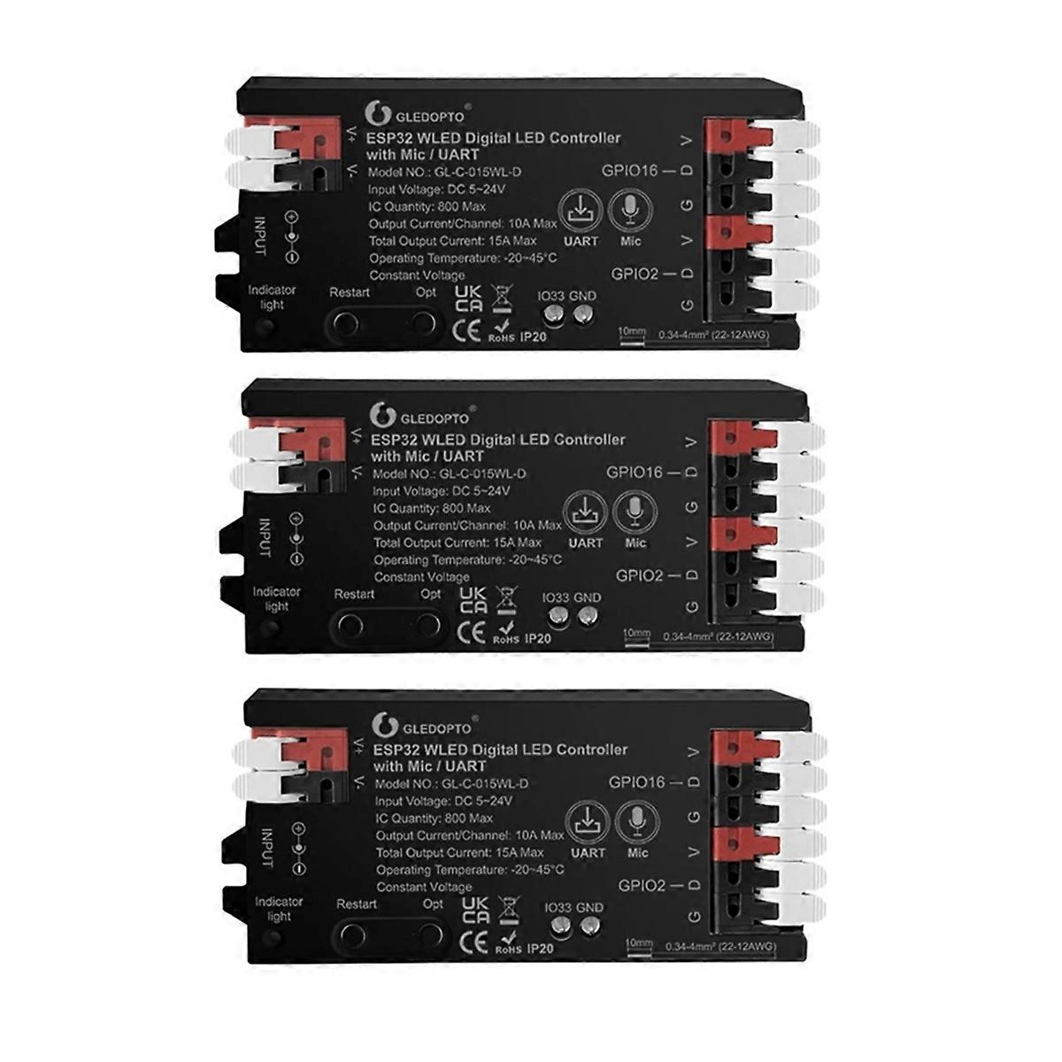 ESP32 WLED LED Controller Light Strip Controller Mic UART Sound Dynamic RGB DIY WiFi for WS2811 WS2812 SK6812 Black