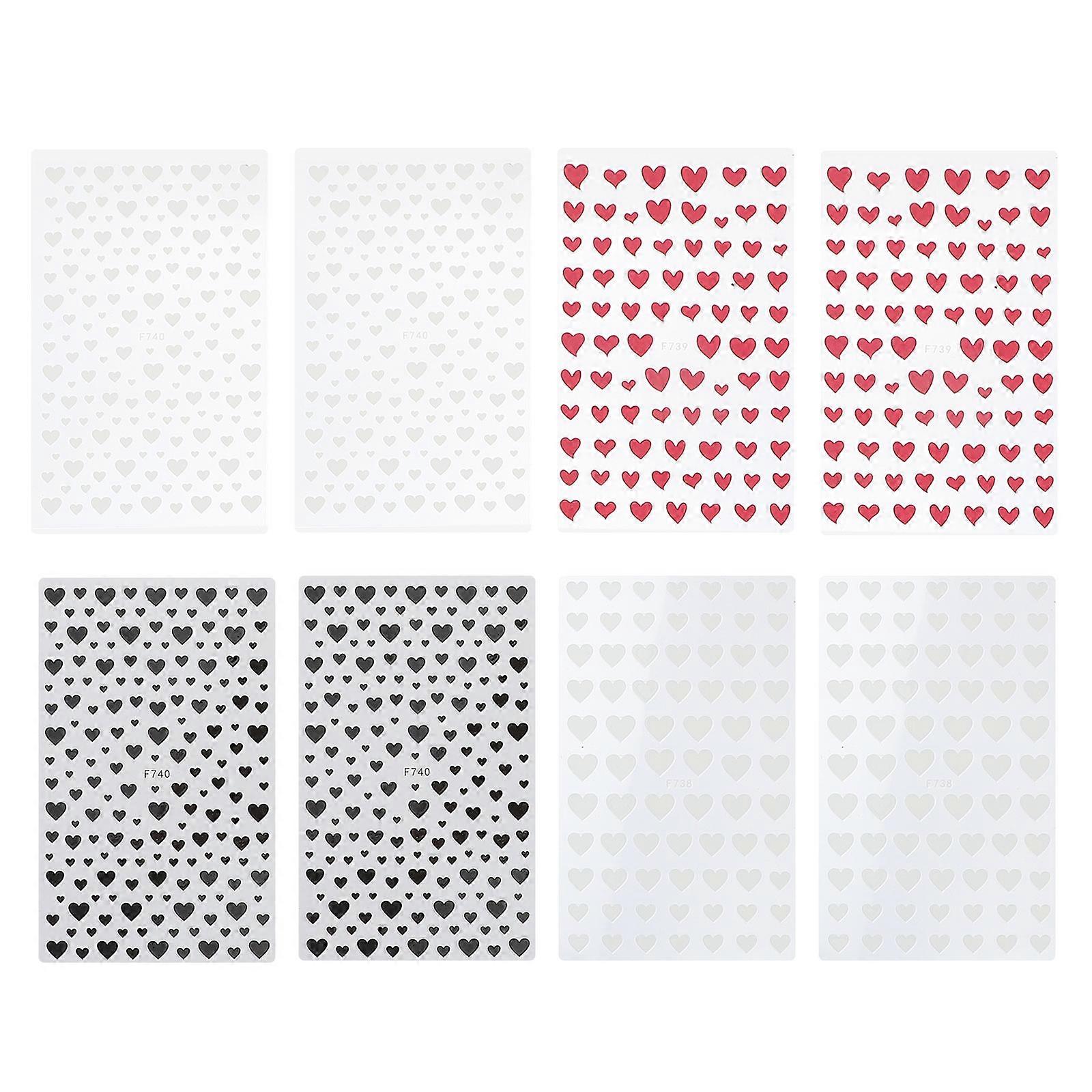Heart Shaped Nail Art Applique for Home Use Assorted Color 8 Sheets Easy to Create Unique Style