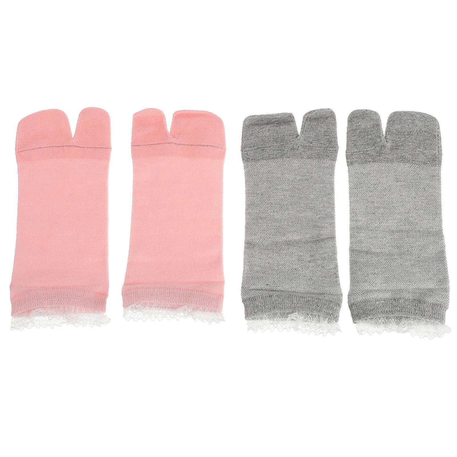 Two-Toe Socks For Girls In Pink With Delicate Lace For Daily Wear Are Breathable And Comfortable To Wear 2 Pairs