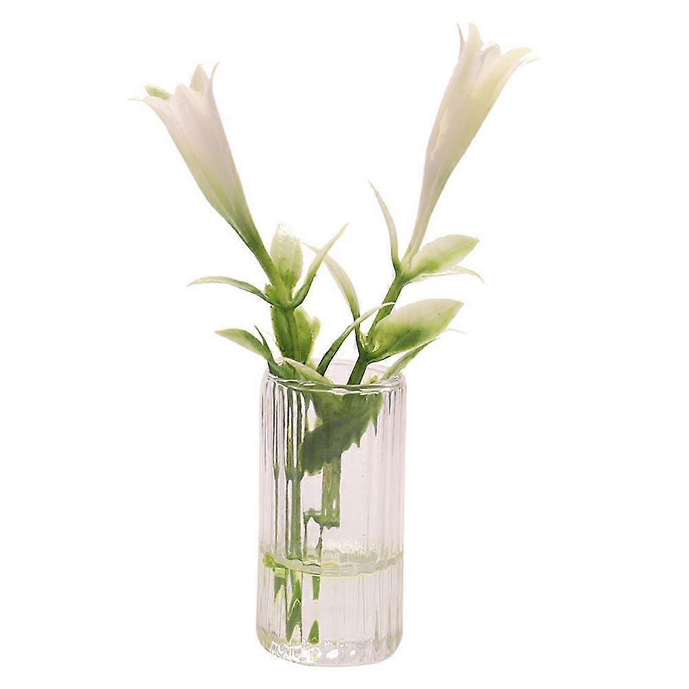 Miniature Lily Artificial Flowers 1 Set Mini Vase Lily for House Garden Decor