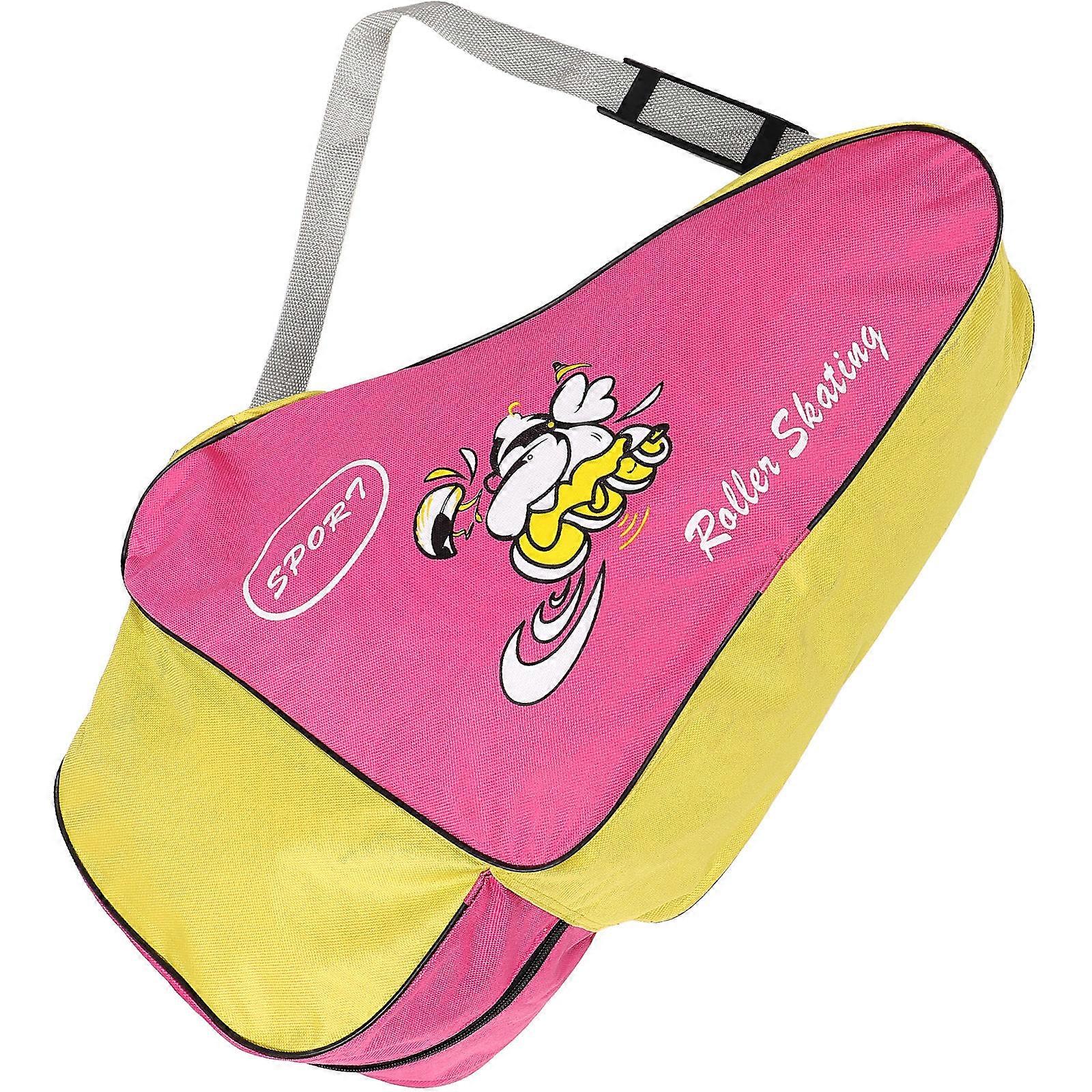 Stylish Durable Roller Skate Bag with Multi Storage Pouch Easy Clean Skating Shoes Holder Outdoor Use Pink Cartoon Design