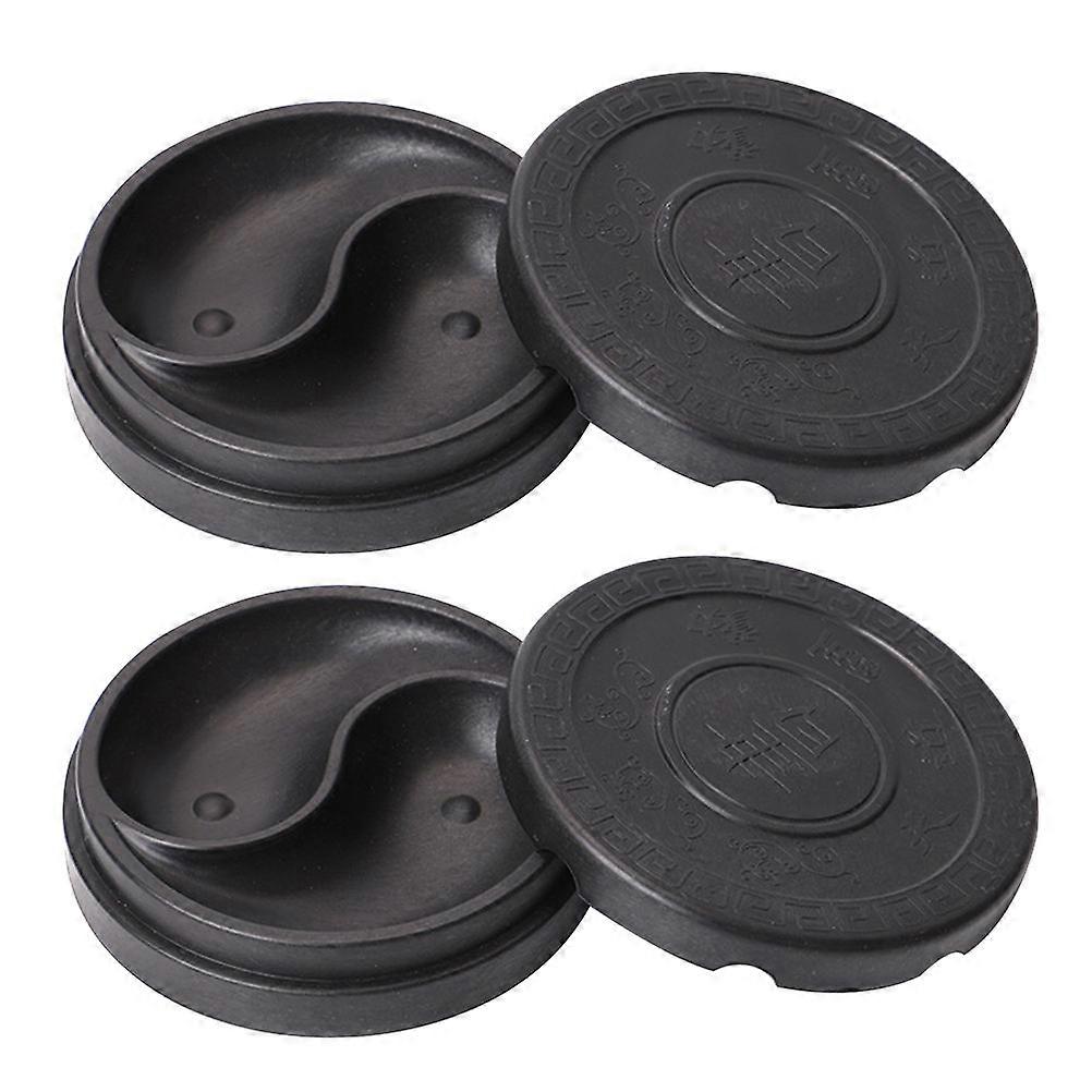 Plastic Inkstone for Chinese Calligraphy with Smooth Surface and No Burr Black 2pcs