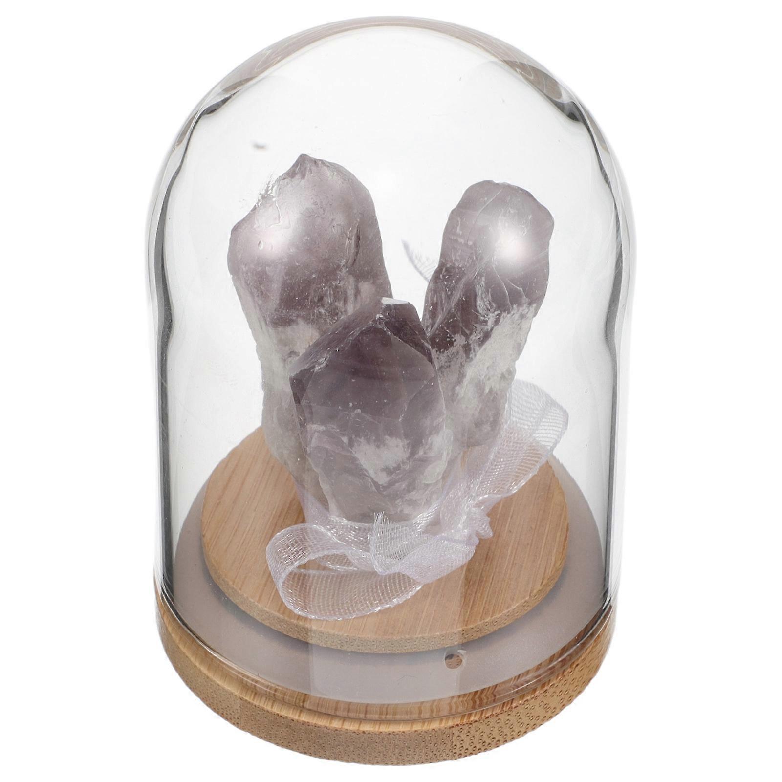Purple Crystal Tooth Bottle with Wooden Base for Home Office Decor Miniature Landscape Design 3.5 Inches