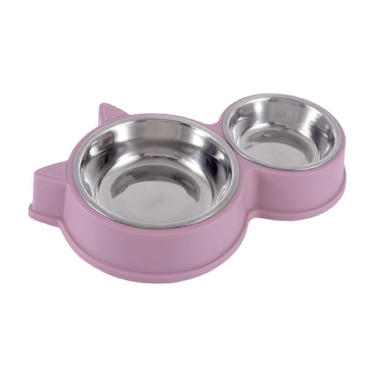 1Piece Cat Food Bowl with Cat Ear Design, NonSlip Double Bowl for Food and Water, Durable for Cats and Small Pets, Random Color Selection