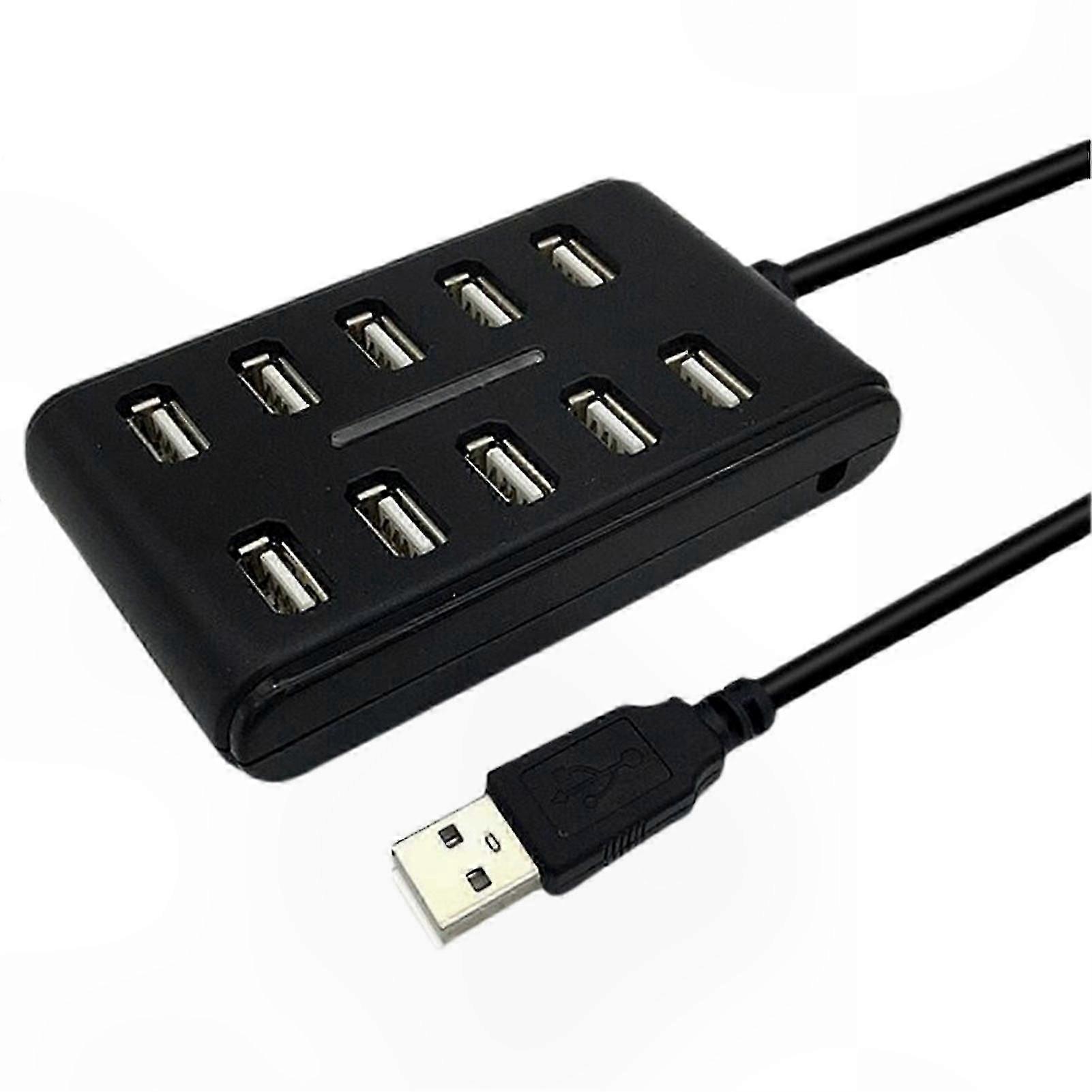 10-in-1 USB 2.0 Hub with Switch for High-Speed Data Transfer and Multi-Device Connectivity Portable Adapter for Laptops and Desktops