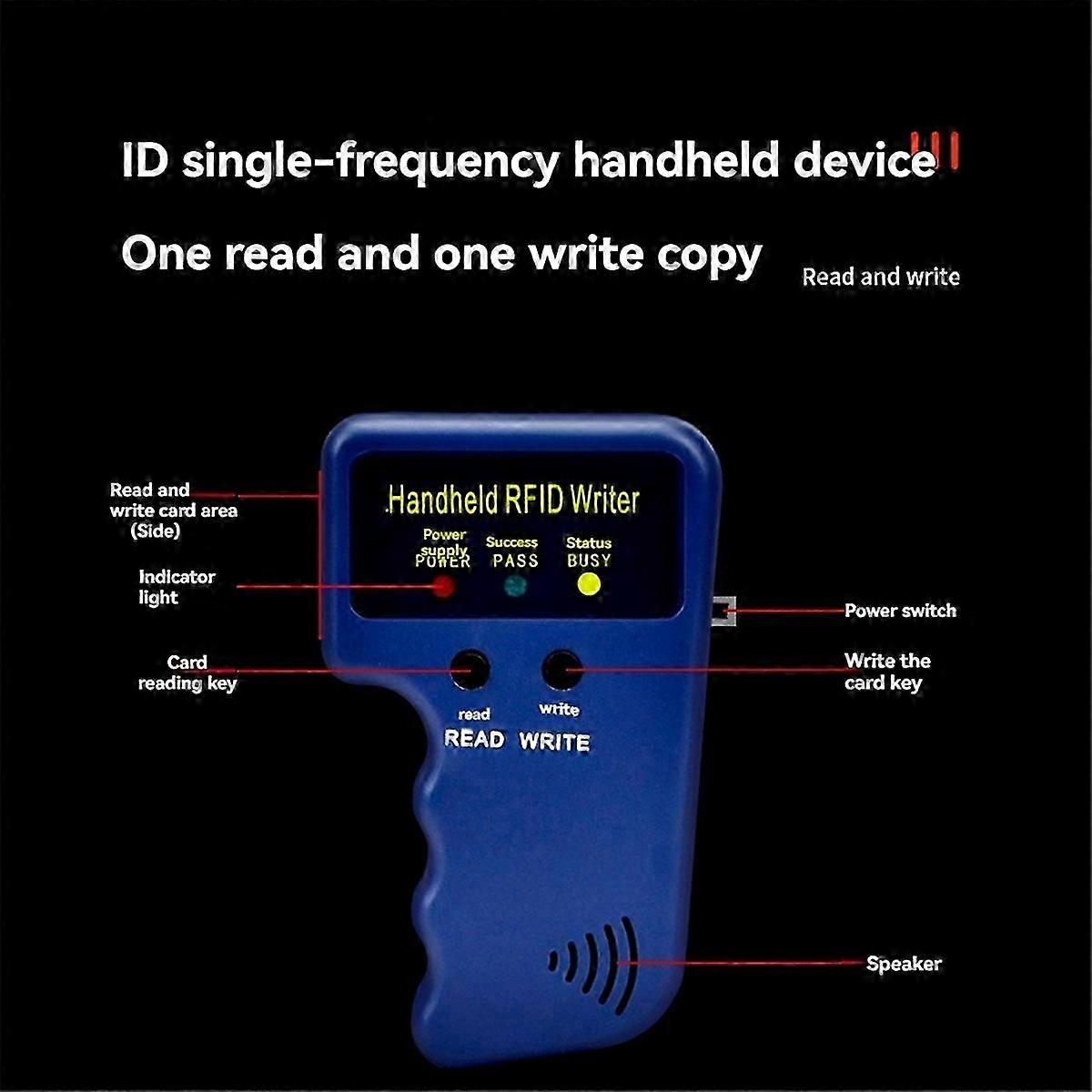 Handheld 125KHz RFID Card Reader Writer + 5 Keyfobs Copier Writer Duplicator Programmer ID Card Copy