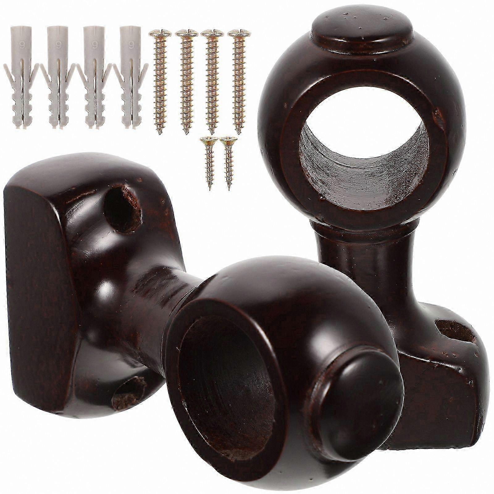 Set of 2 Wooden Curtain Rod Brackets, Durable Holders for Curtain Rods, Rustic Wall Mount Hooks for Drapery Support