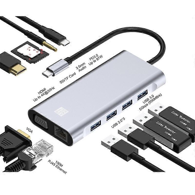 JUNSUNMAY 11 in 1 Typ-C auf HDMI USB C Hub SD/TF Kartenleser JSM-HUB019