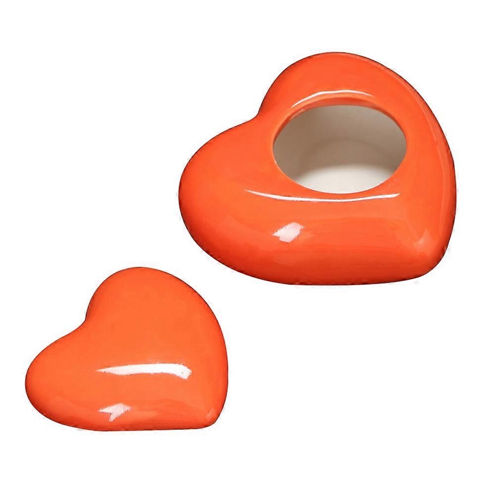 Sealed Storage Jar Heart Shape Jar Home Use Ceramic Orange Tea Storage 1Pcs