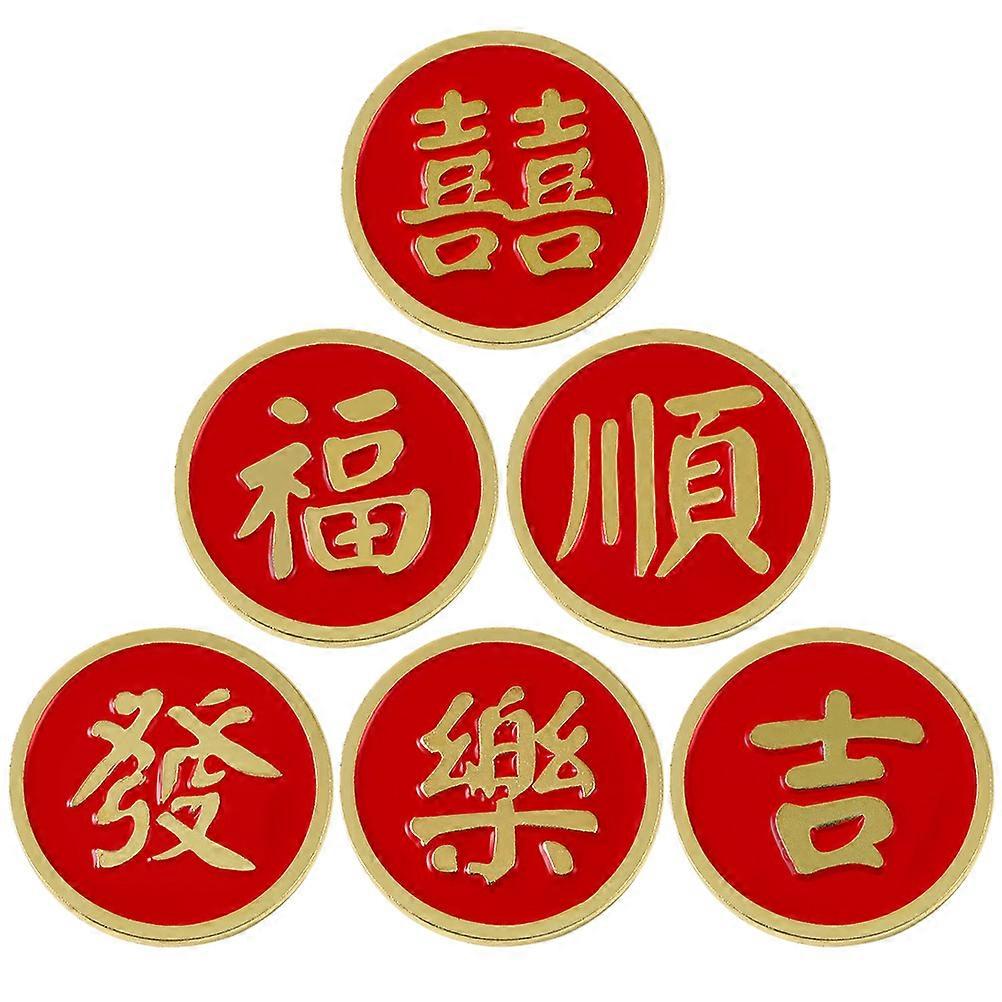 Circle Pins Brooch Pin Chinese Style Daily Use Red Alloy Decorative 6Pcs
