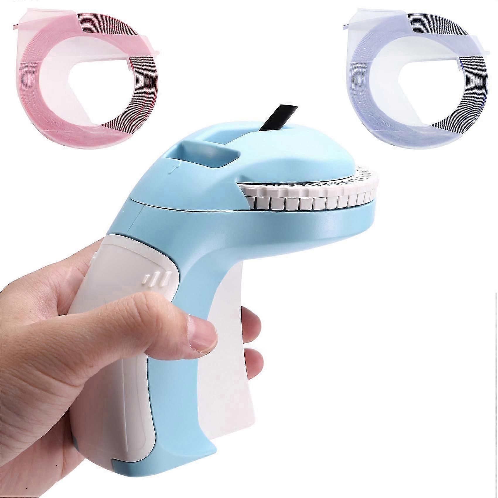 Portable 3D Embossing Label Printer - Manual Typewriter for DIY Label Printing. Blue