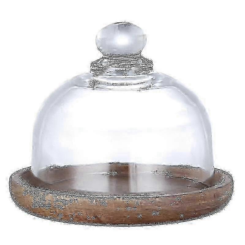 Clear Glass Dome Cloche with Wooden Base for Mini Cake Stand Display and Dessert Presentation