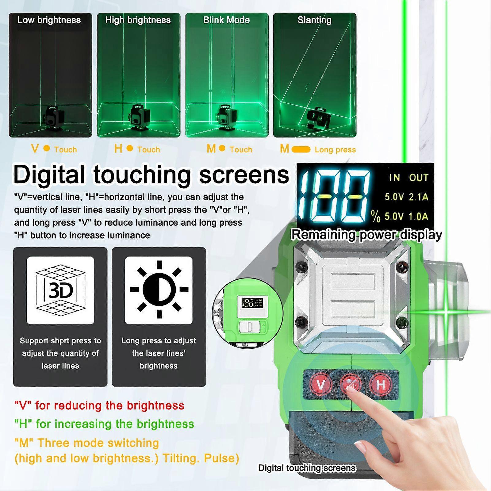 Multifunctional 16 Lines Laser Level 3 Self-leveling Machine Rechargeable Lithium Battery Leveling Tool Omnidirectional Ground Wall Sticker Waterproof