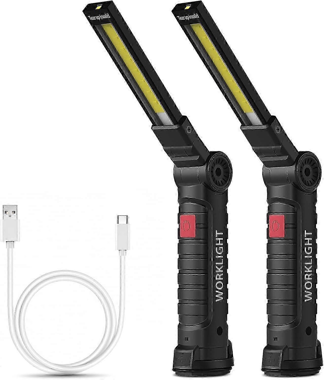 Rechargeable Work Light Workshop Lamp COB Torch Flashlight with Magnetic Base 5 Modes White/Red Light Camping Lamp for Garage, Camping, Emergency, etc