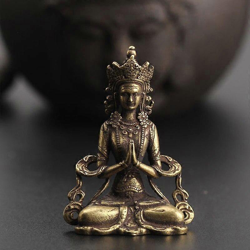 Retro Brass Meditate Zen Buddhism Household Buddha ornament Living Room Handmade Decoration Copper Statue Tea House Ornament