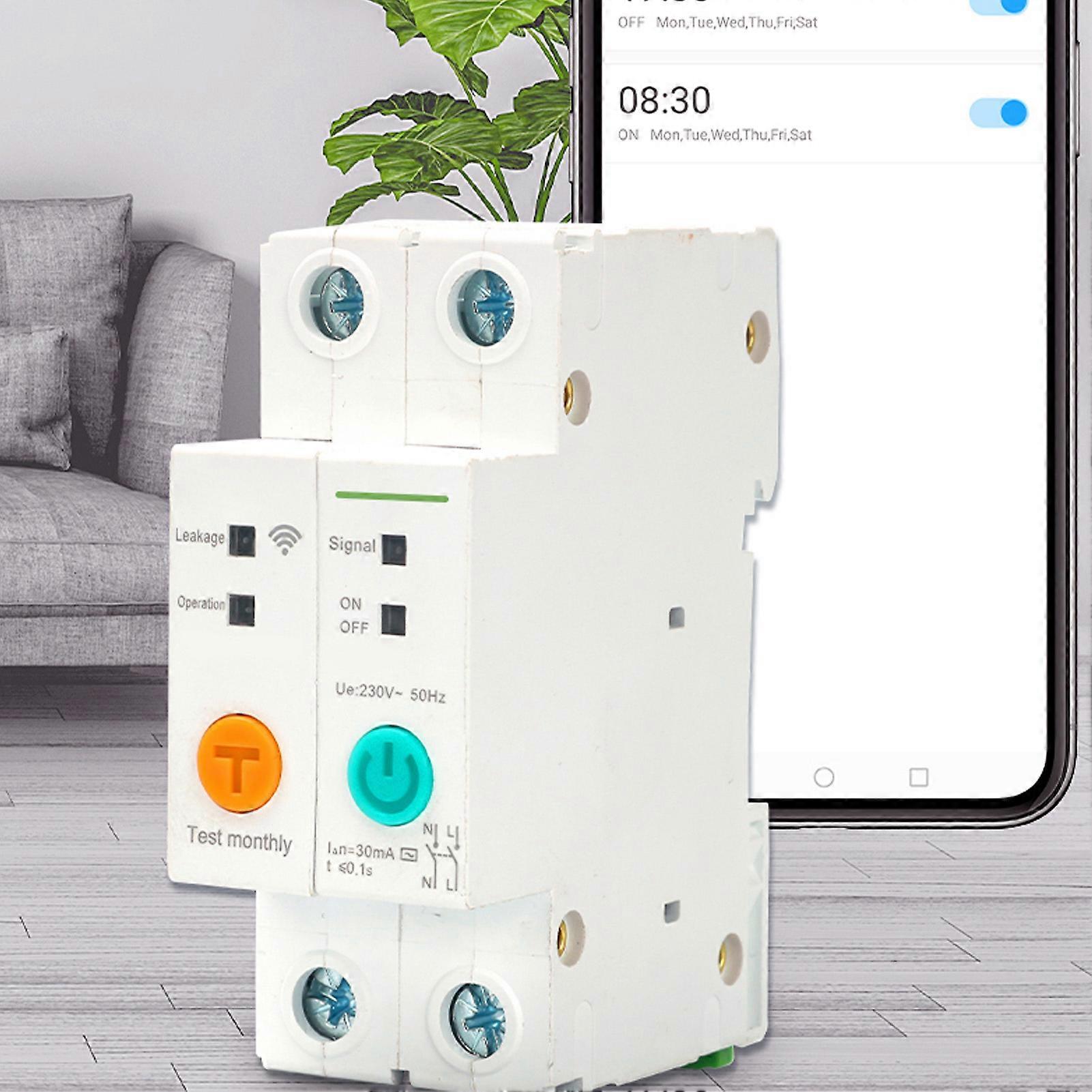 WiFi 2P 50A 30mA Smart Circuit Breaker with APP Remote Control