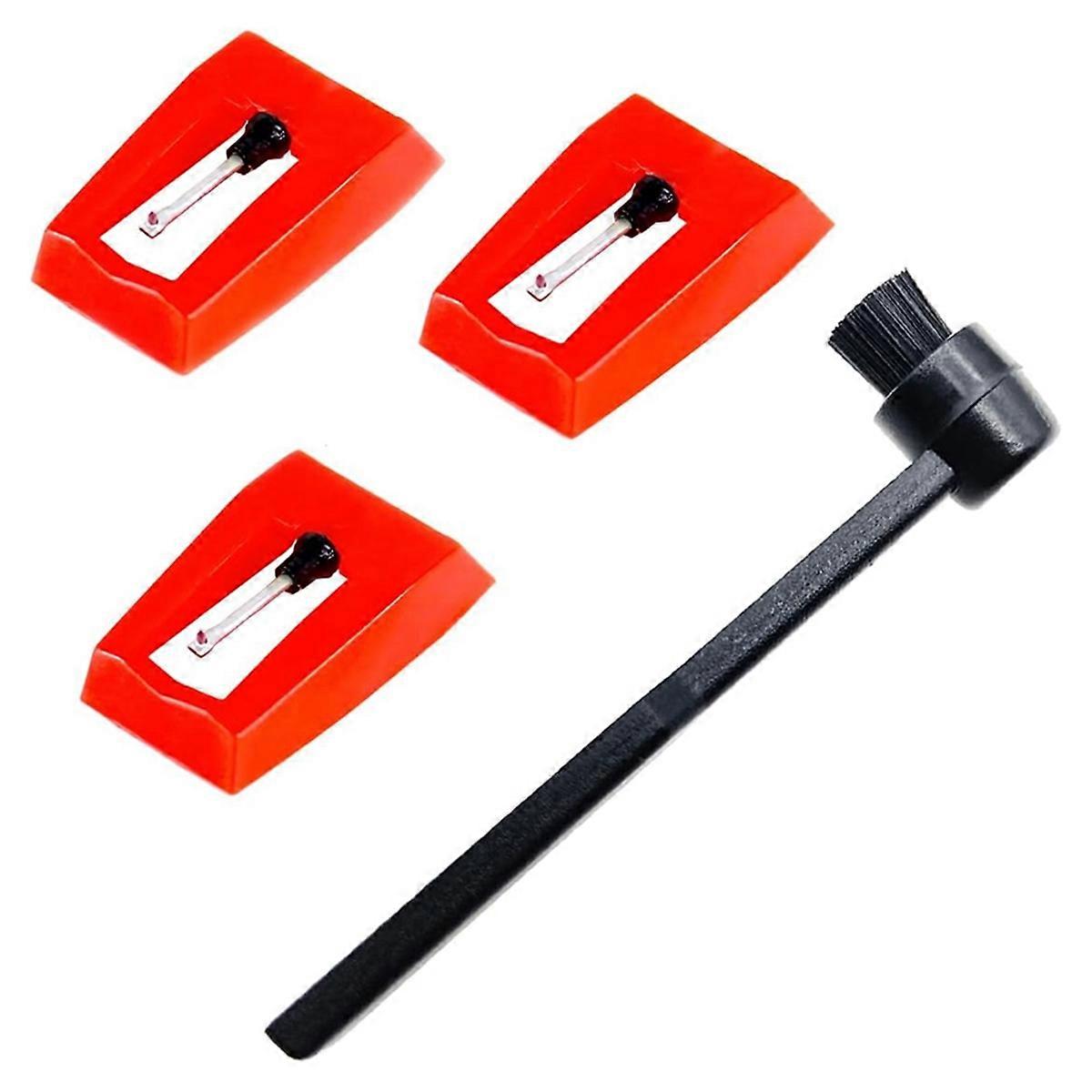 3 Pack Record Player Needles Replacement with Stylus Cleaning Brush, Turntable Stylus Needles for ,