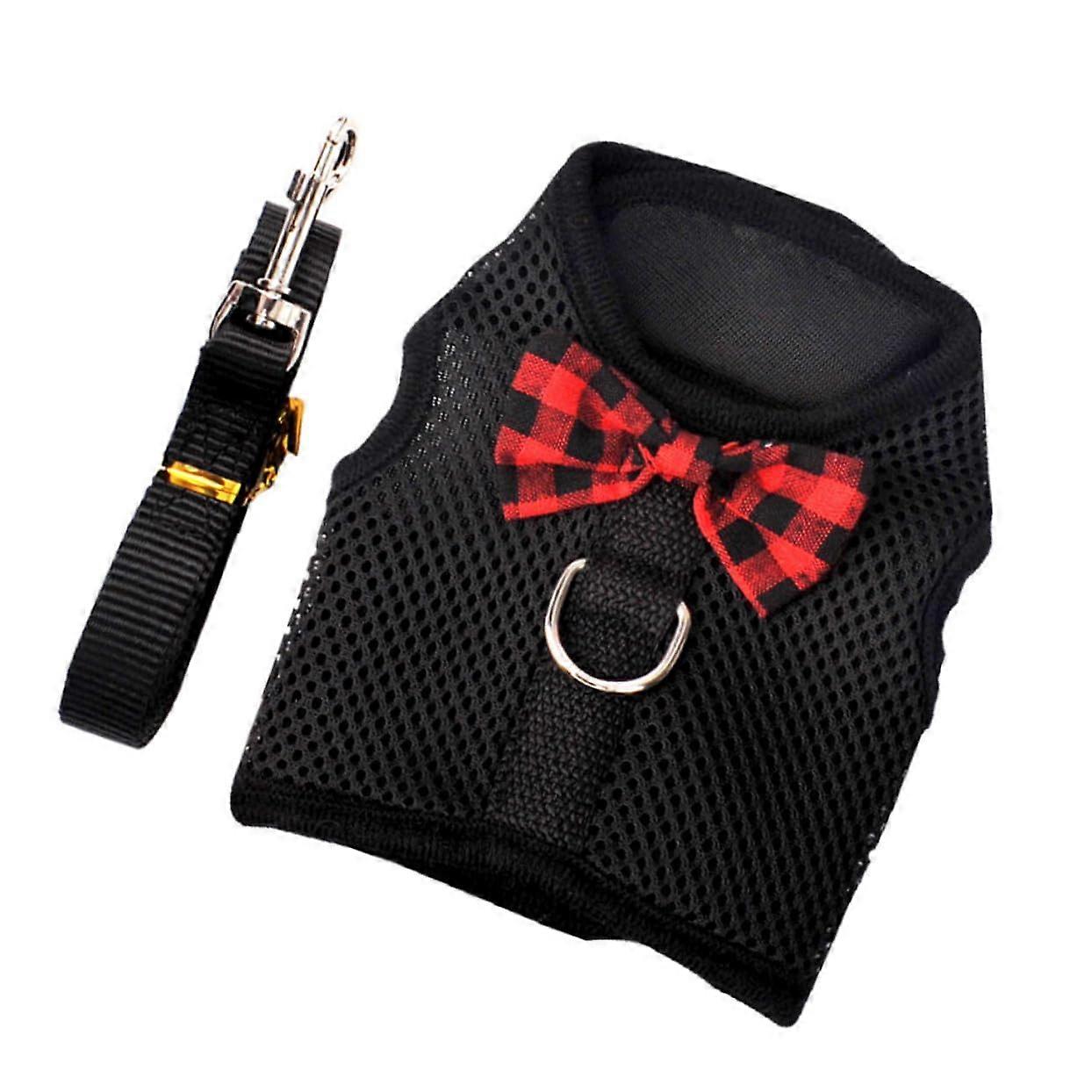 Breathable Mesh Pet Harness Vest For Small Dogs Rabbits Guinea Pigs Squirrels With Pull Rope Lightweight Black
