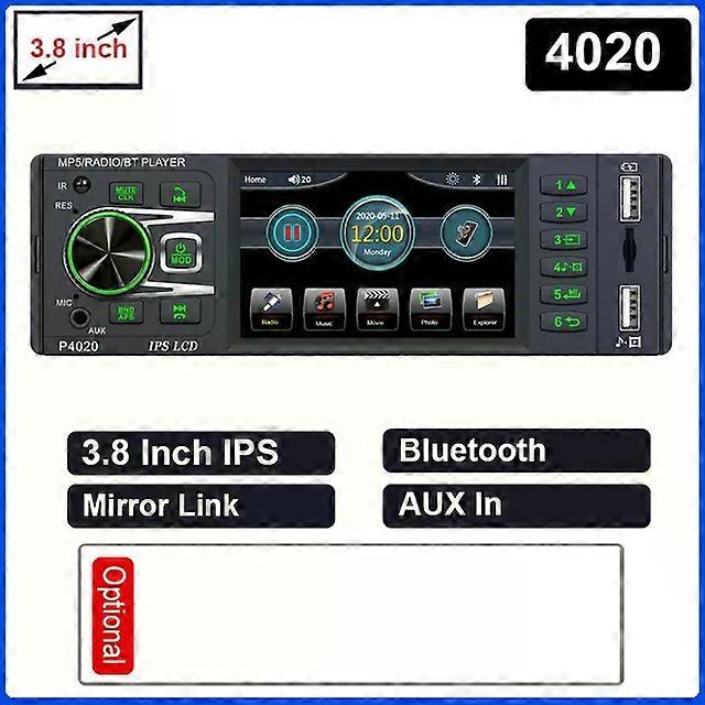Car Radio 1 Din MP5 Player 3.8 Inch IPS Screen Autoradio Stereo FM Bluetooth Mirror Link Microphone Rear View Camera